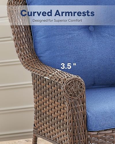 Miniatura 3 de Juego de 2 sillas de mimbre para exteriores, sillas de comedor al aire libre con cojín grueso suave para patio, terraza, porche, jardín, patio