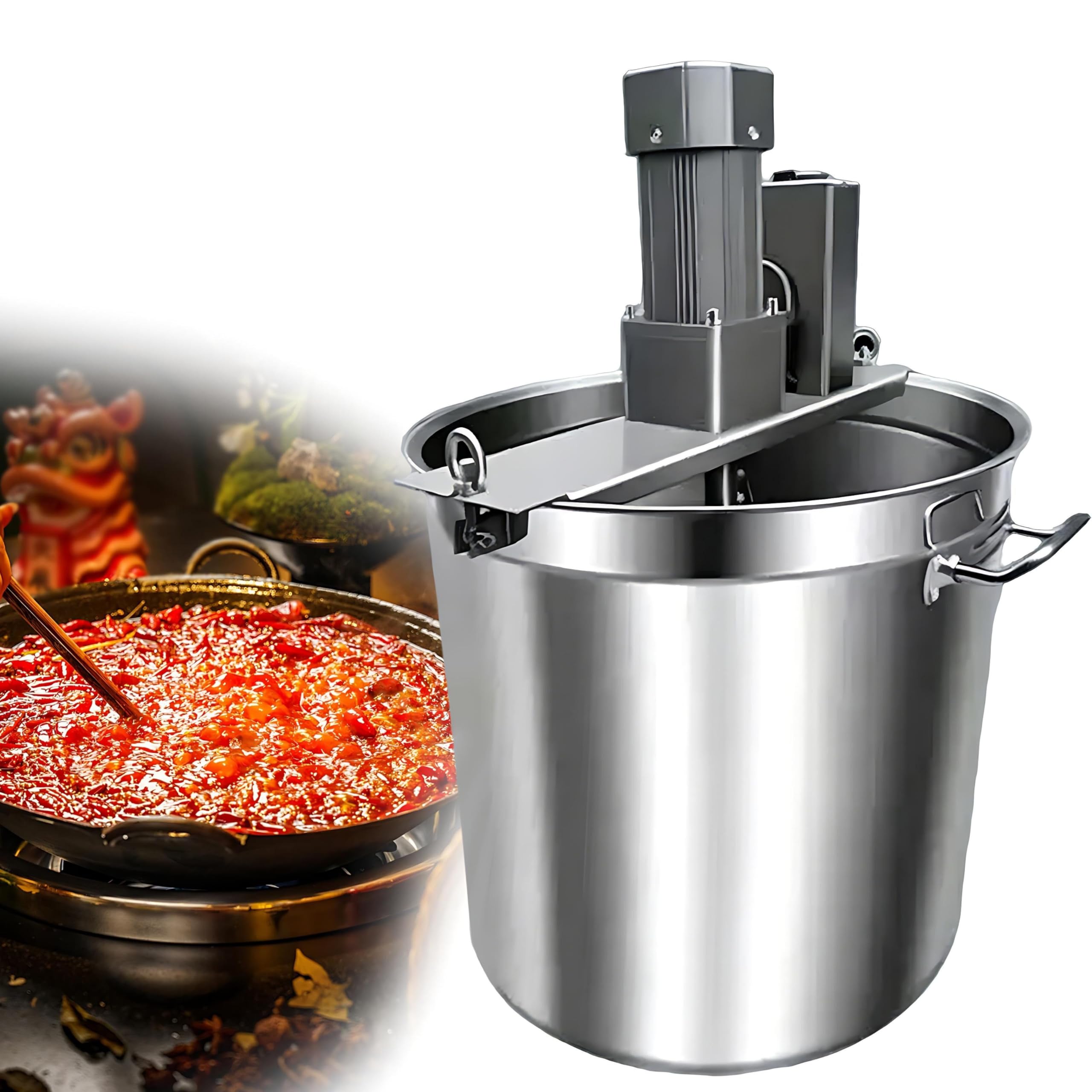 QIUNAOZI Commercial Automatic Stir, Stainless Steel Automatic Pot Stirrer Mixer, Multiple speed settings, with 4 Blade Stirring Scraper, for Soup Chili Sauce Beverage Jam Porridge 40L