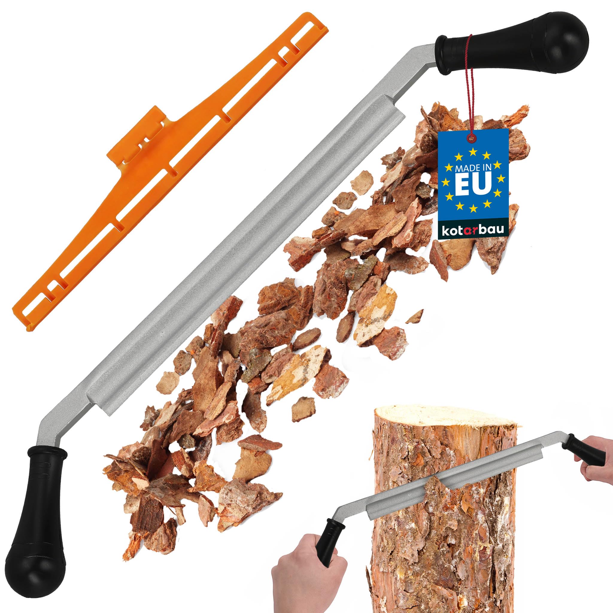 KOTARBAU® Cuchillo de Tracción - Cuchillo de Tracción Recto - Acero - 530 mm - Negro - Desbastadora Manual - Herramienta para Madera - con Mango de Madera Ergonómico