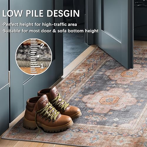 Miniatura 4 de Fashriend Twinkle - Alfombra de pasillo bohemia de 2 pies 6 pulgadas x 9 pies, alfombra de cachemira antideslizante, delgada, lavable a máquina,