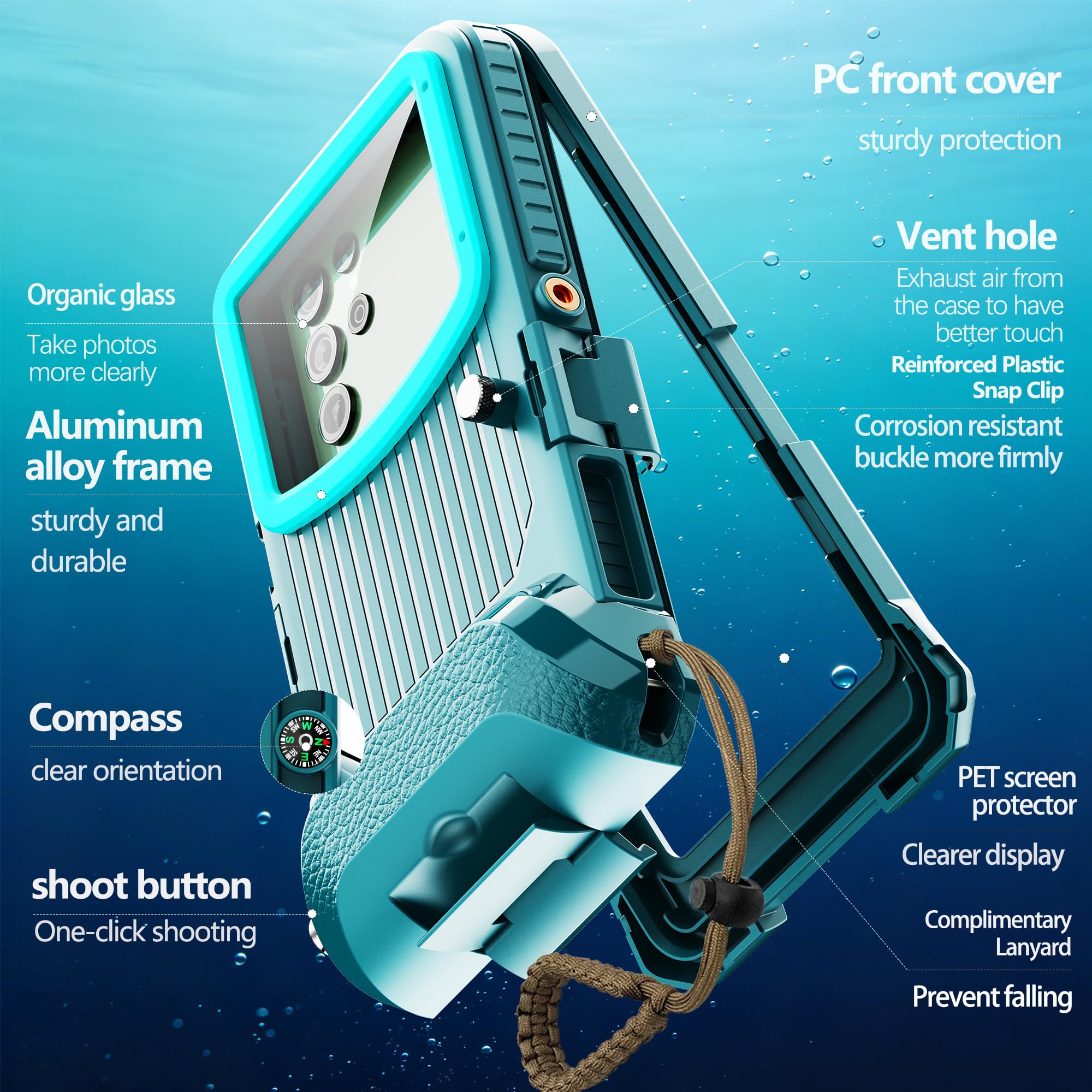 IP68 49FT Custodia subacquea per Android 5.4-6.9 pollici lato destro Volume