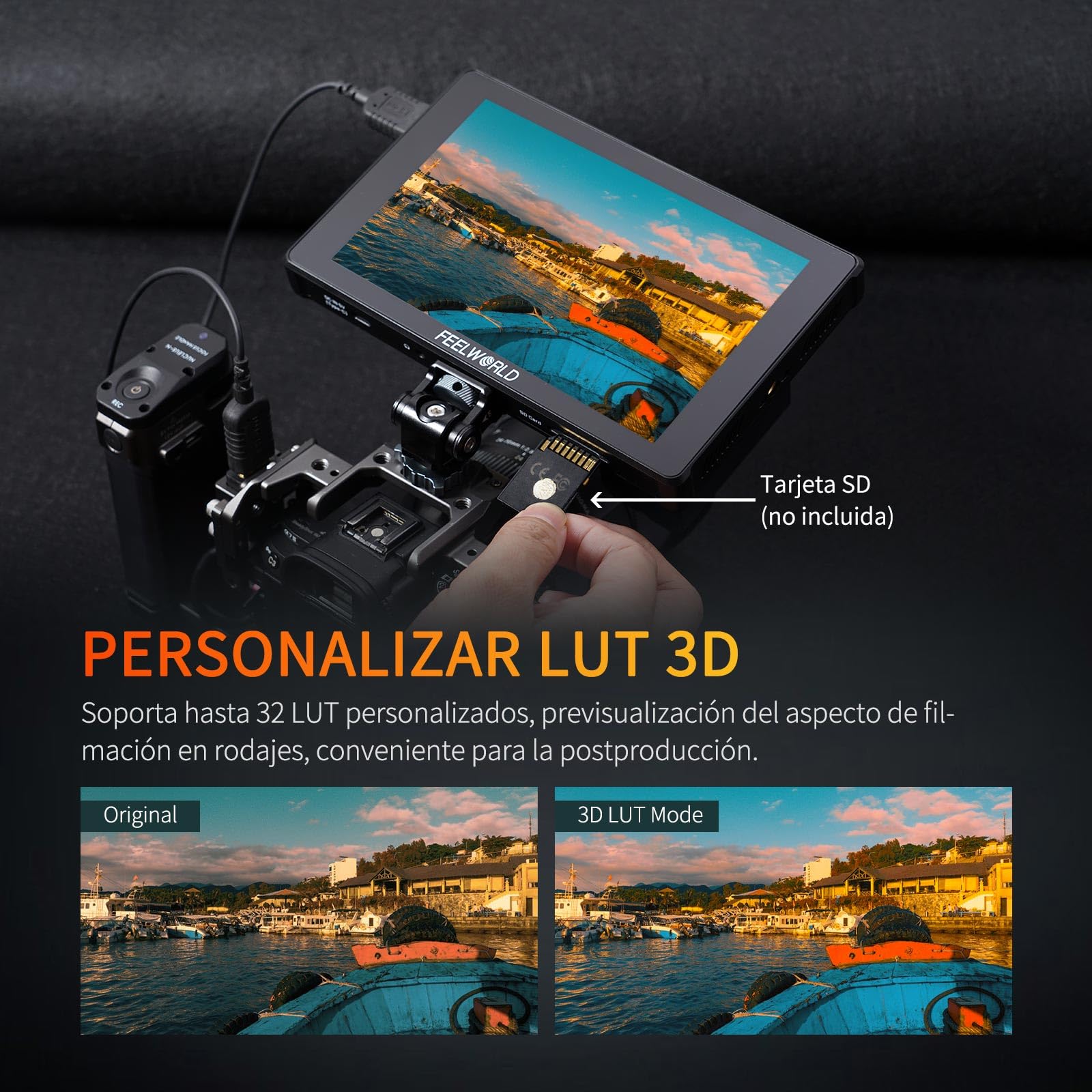 FEELWORLD F7 Plus Monitor de Campo para Cámara DSLR de 7 Pulgadas 1200nit Pantalla Táctil con 3D Lut F970 Alimentación Externa Kit de Instalación 1920x1200 4K 60Hz Entrada y Salida HDMI