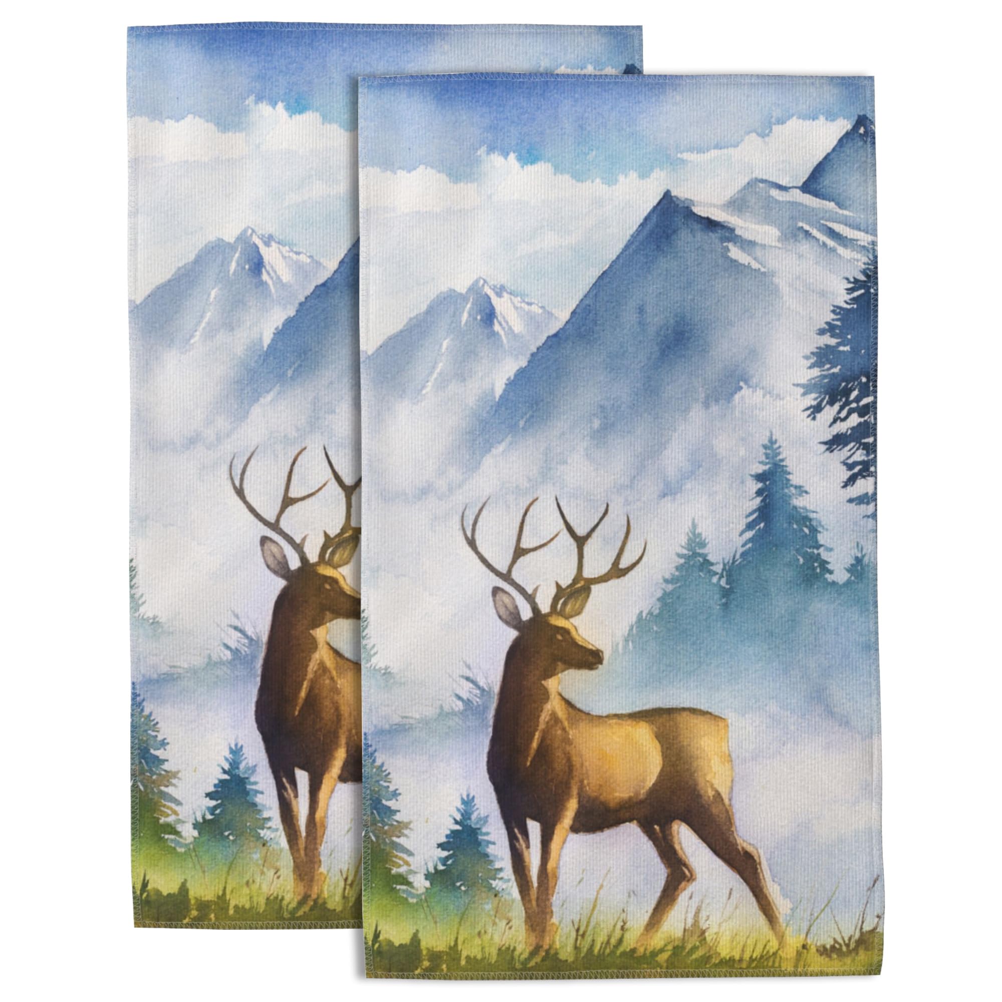 Wotinsi Forest and Deer Hand Towel for Bathroom Set of 2 Hand Bath Towels Soft Absorbent Decorative Towels for Bathroom Kitchen Yoga Home Decor 14 x