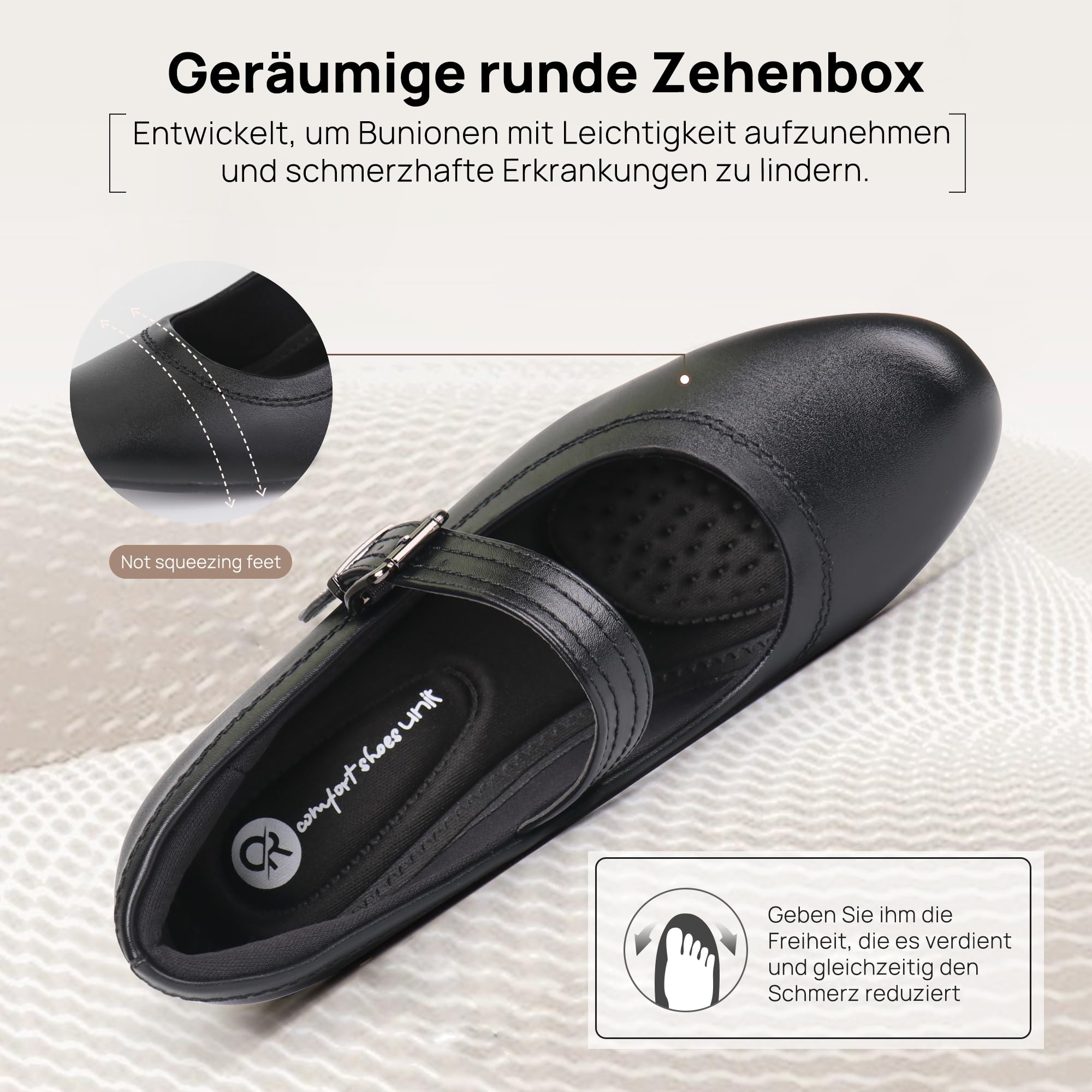 Ortho + Rest Damen Mary Janes Pumps für Hallux Valgus Orthopädische Kleid Schuhe Low Chunky Heels Trachtenschuhe
