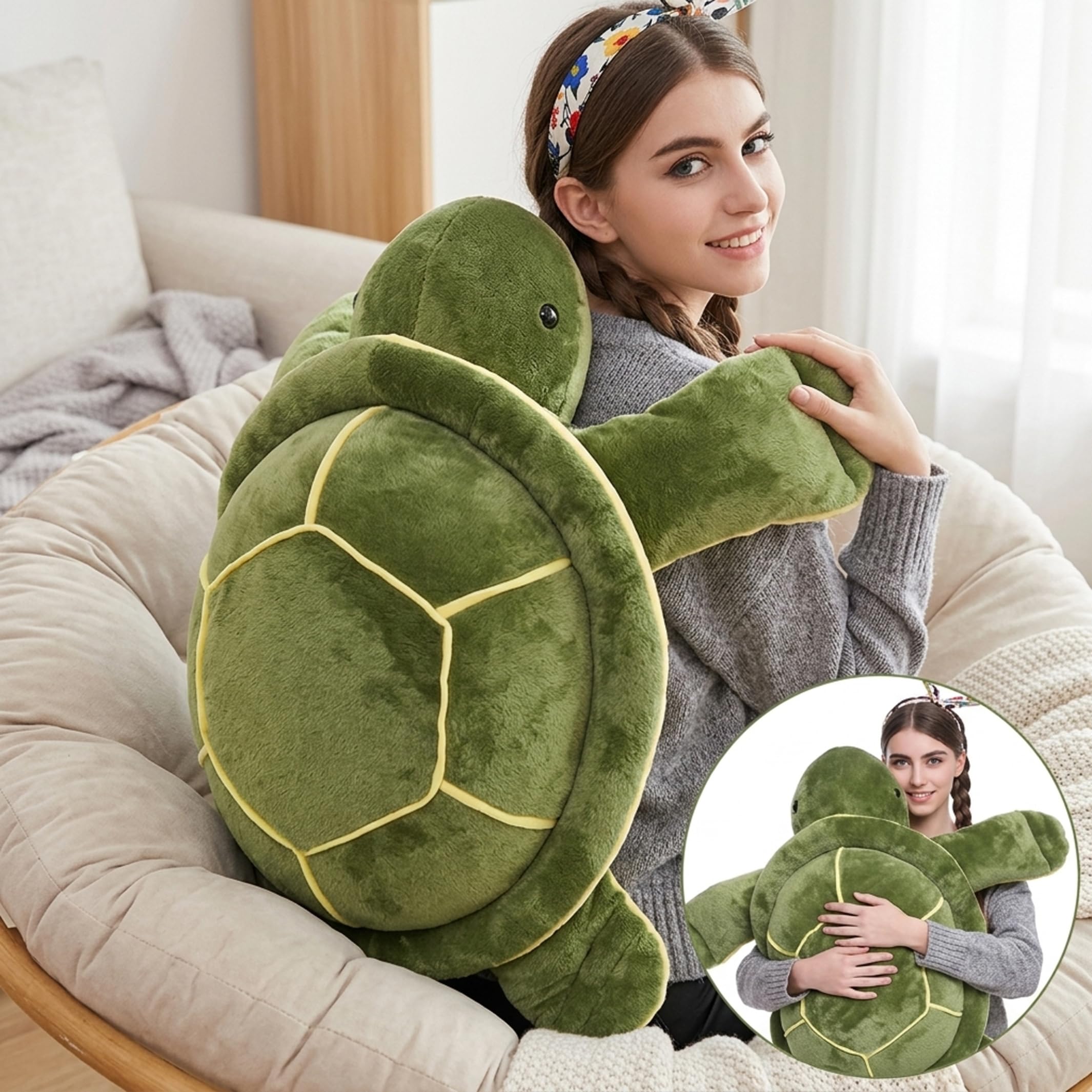 Almohada de Peluche de Tortuga Marina, Felpa de Tortuga Suave y esponjosa, 19, 69 Pulgadas