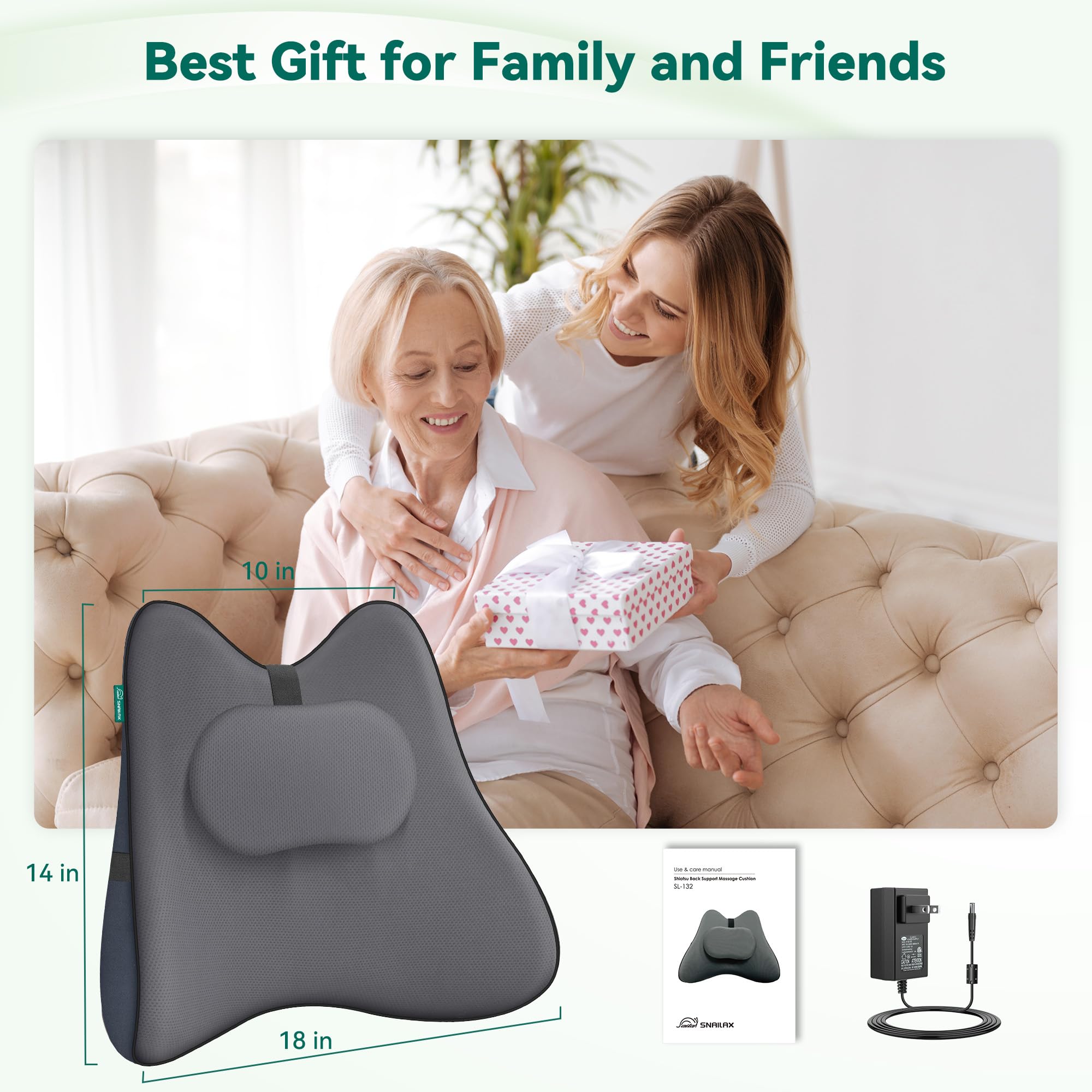 Snailax Shiatsu-Massagegerät für Rücken, Nacken und Schultern, Memory Foam Design, 6D Kneten Tiefe Gewebeentlastung, Lendenwirbelstütze für Bürostühle, Geschenke für Männer und Frauen