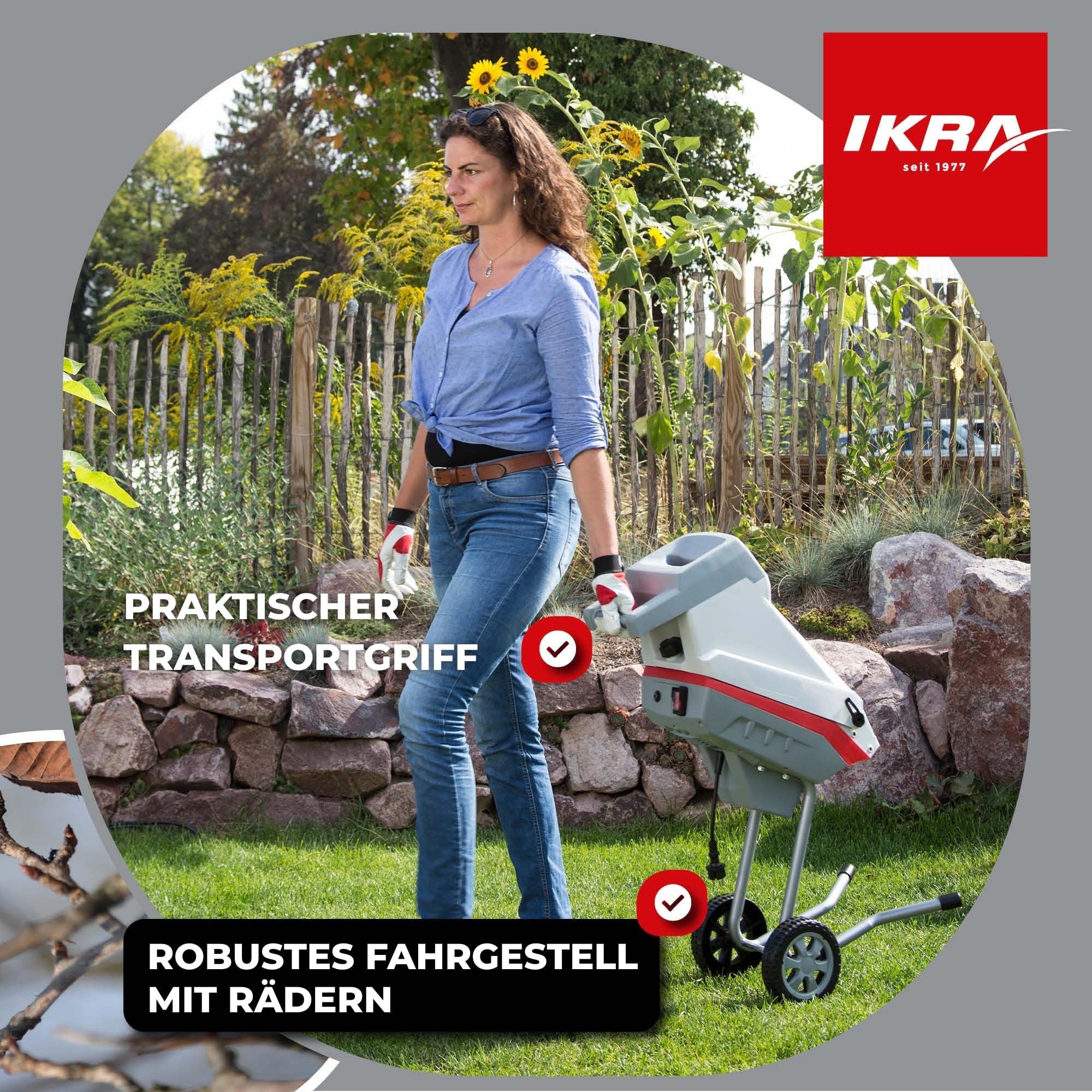IKRA IMH 2500 Elektro Gartenhäcksler, 2500W, Messerhäcksler mit Fangsack 45l