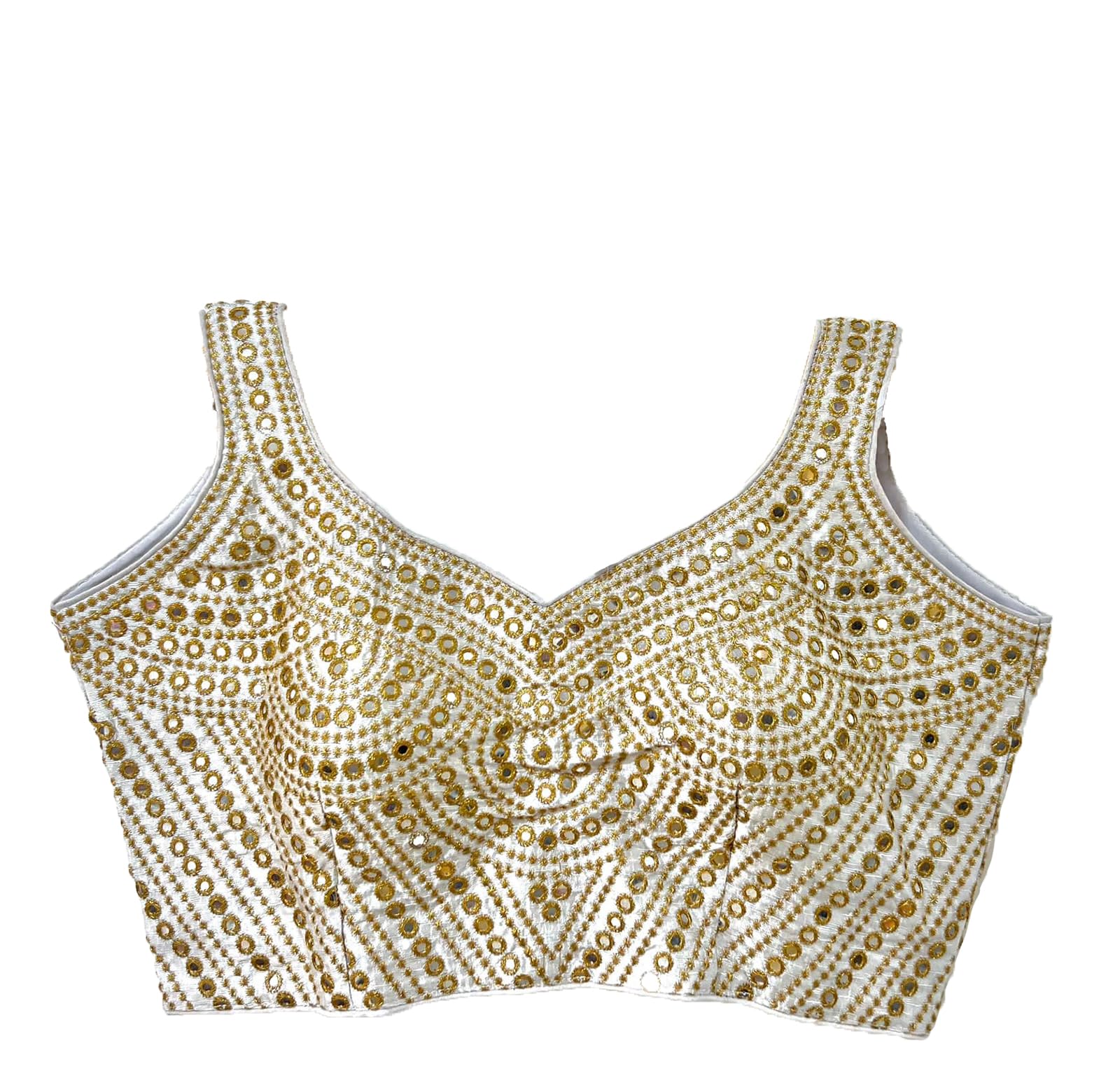 Pujia Mills Fancy Women's Foil Mirror And Thread Zari Work Sweetheart Neck Silk Sleeveless Blouse (Pc Bindi Foil Parent)