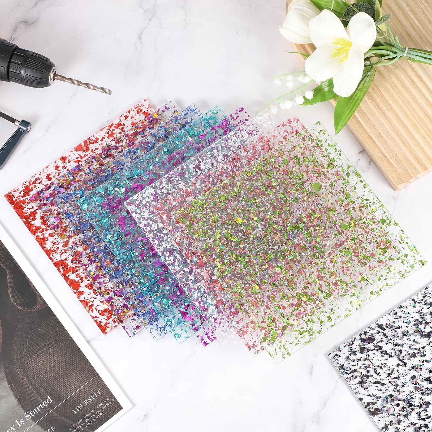 MECCANIXITY 2Pcs Silver Glitter Acrylic Sheets 1/8" Thickness 12"x12" Transparent Sparkly PMMA Plastic Sheets Extruded Blanks Acrylic for Laser Cutting and Engraving DIY Art Crafting