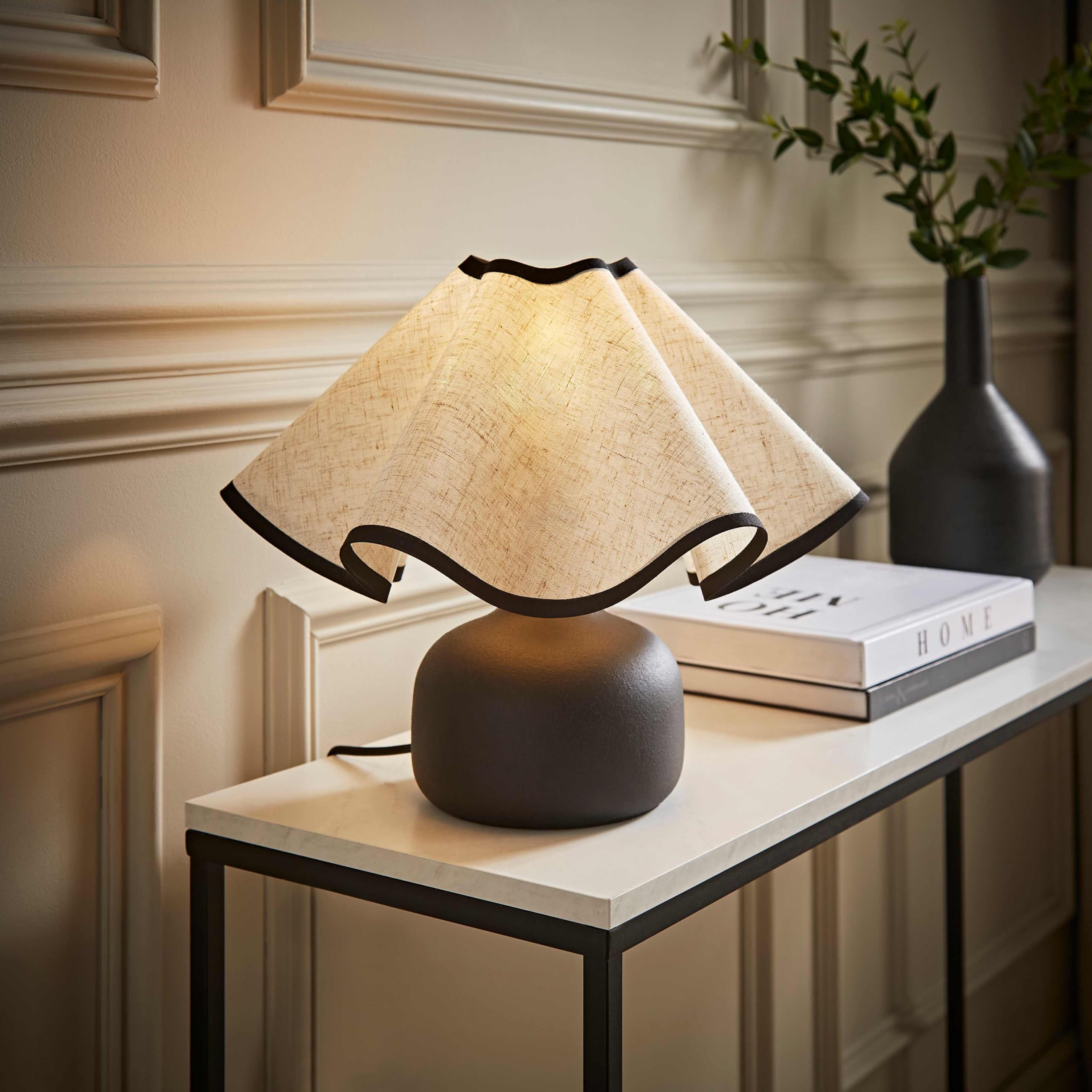 Valuelights Emilia Black Ceramic Table Lamp With Linen Wave Shade And Bulb from B&Q