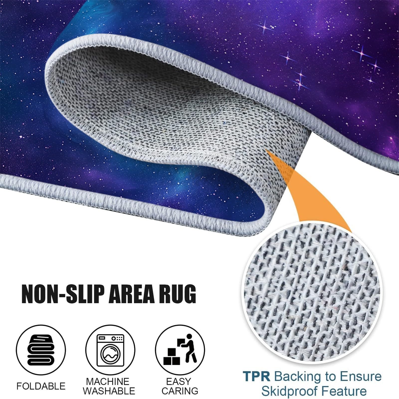 Rutschfester Teppich 120 x 170 cm, Traumgalaxie Nebel Kurzflor Läufer für Wohnzimmer, Lila Weicher Rechteckiger Teppich für Schlafzimmer, Waschbarer Teppichläufer Deko