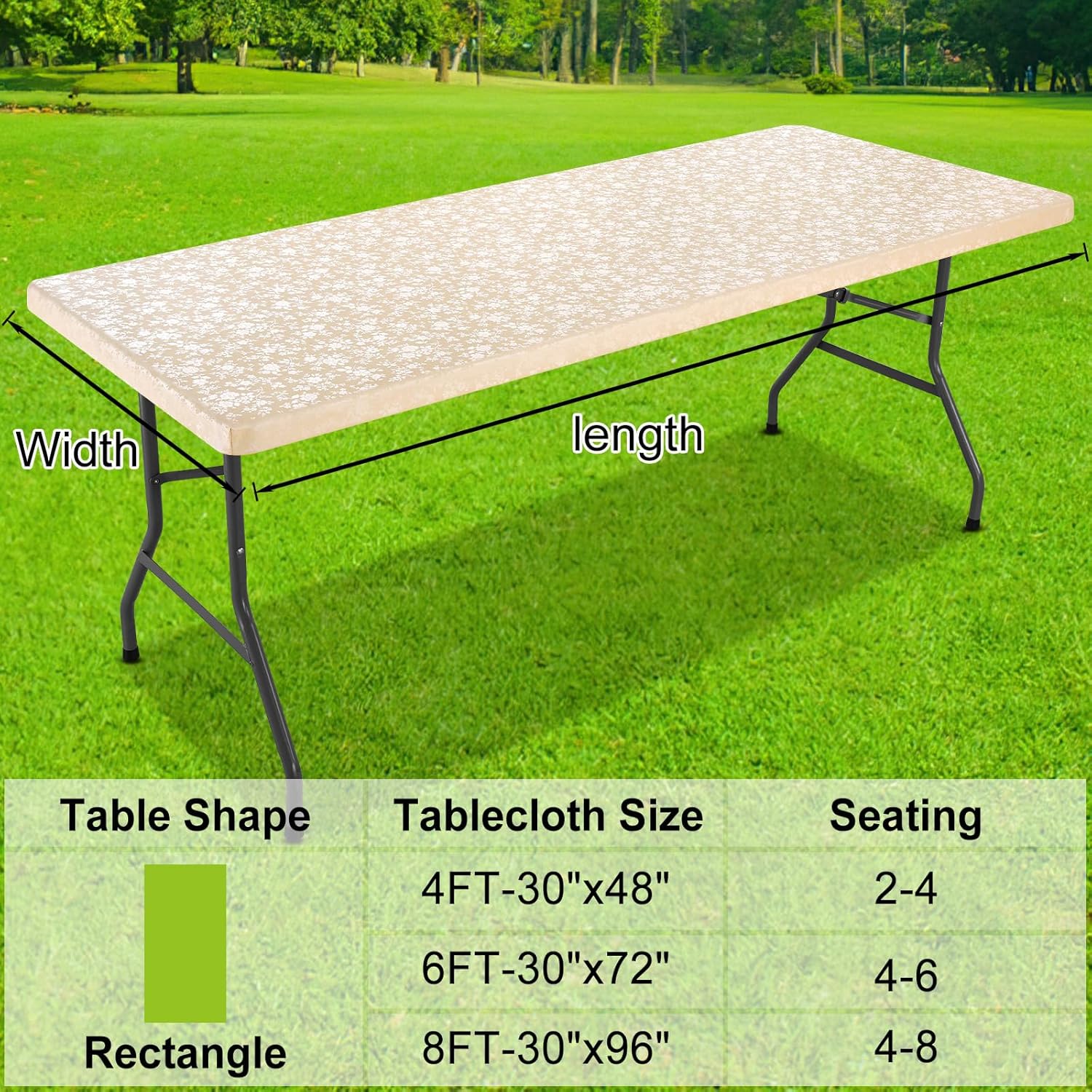 Smiry Rectangle Picnic Table Cloth, Elastic Waterproof Fitted Heavy Duty Vinyl Tablecloths, Wipeable Washable Table Covers for Kitchen, Dining, Camping, Outdoor (Beige, 36" X 72")