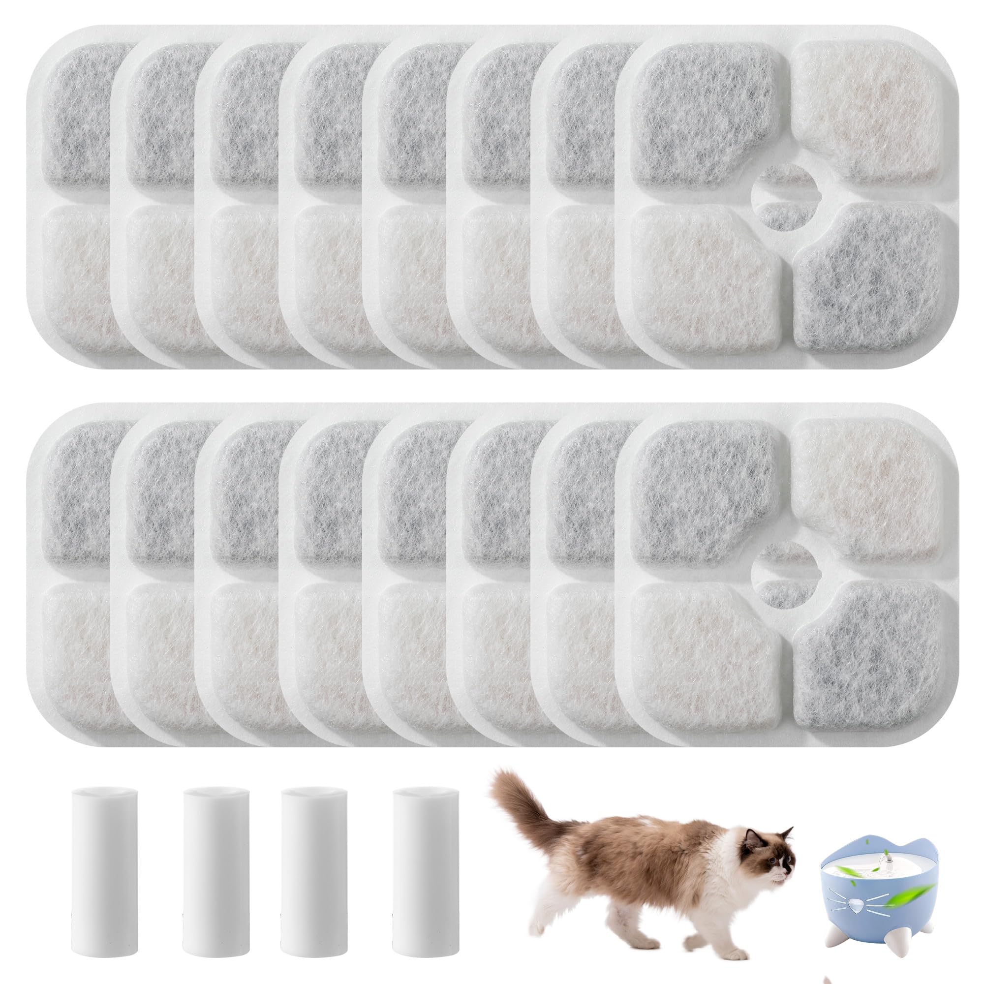 16 Pieces Fountain Filters for Cats Square Cat Fountain Filters with 4 Tubes, Equipped with Resin and Activated Carbon