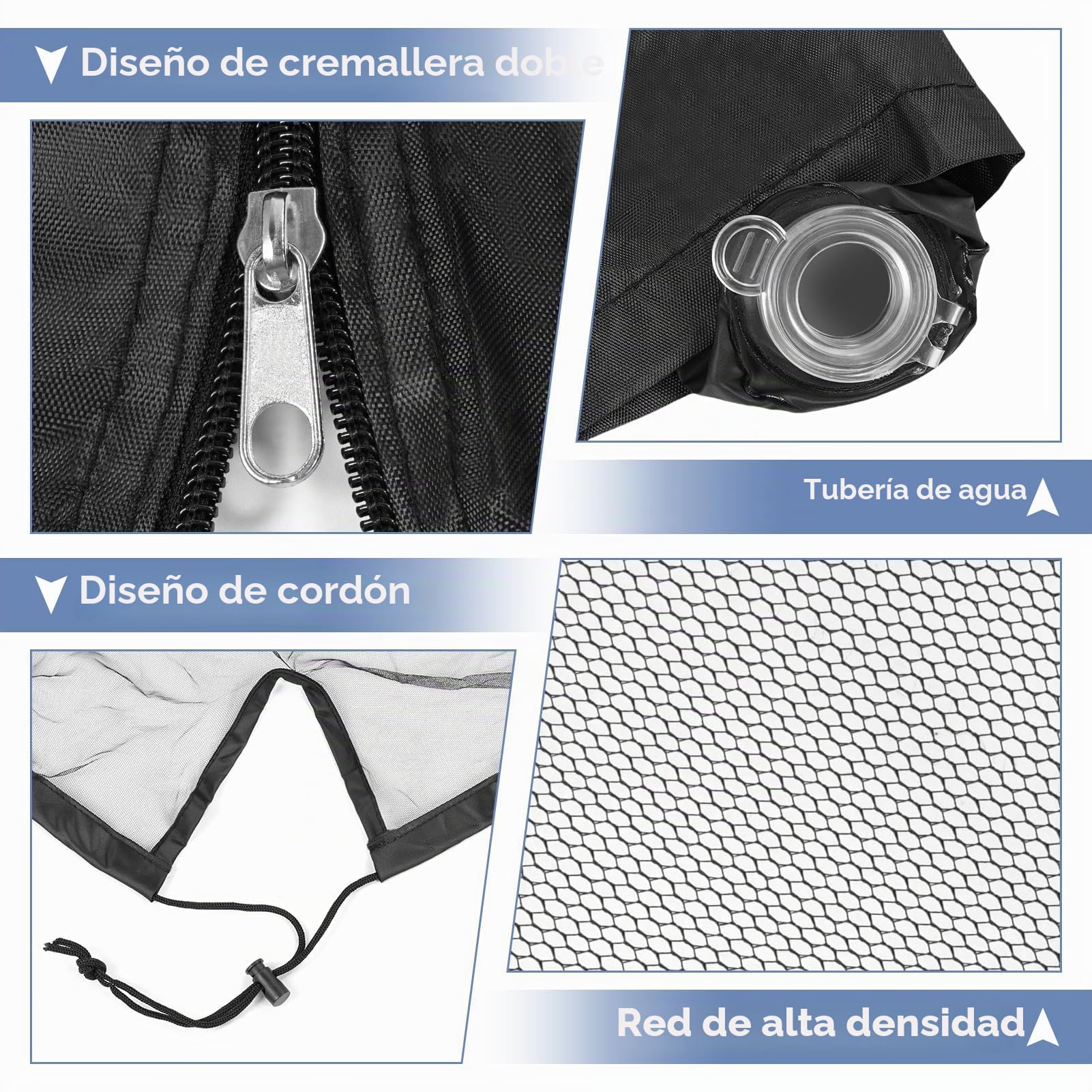 Mosquitera cuadrada para paraguas, red de paraguas de patio, mosquitera a prueba de viento con cremallera, cordón ajustable y base rellenable de agua para paraguas cuadrados, toldos de hierro