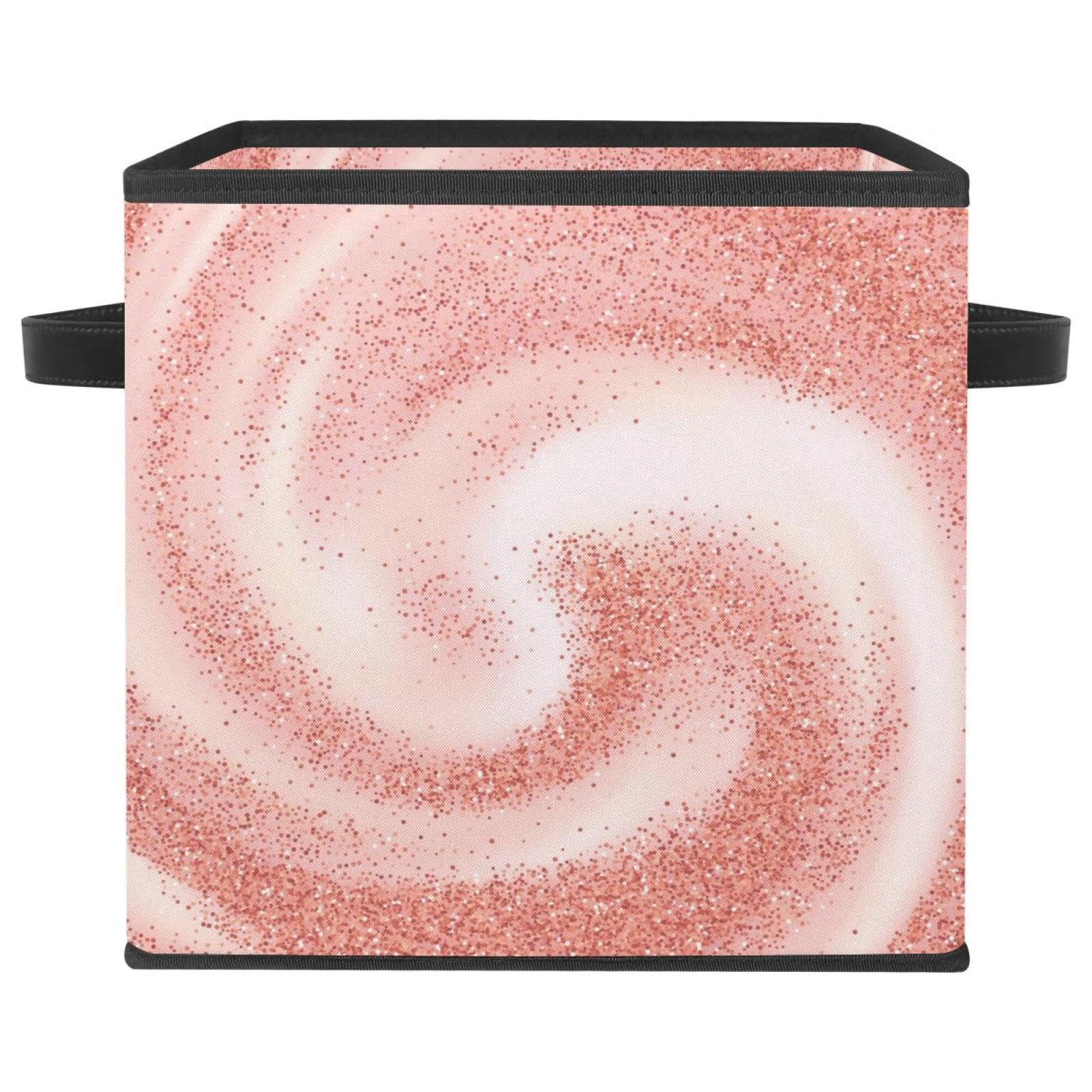 Cube de rangement rose dorée pailletée bac tissu pliant avec poignées