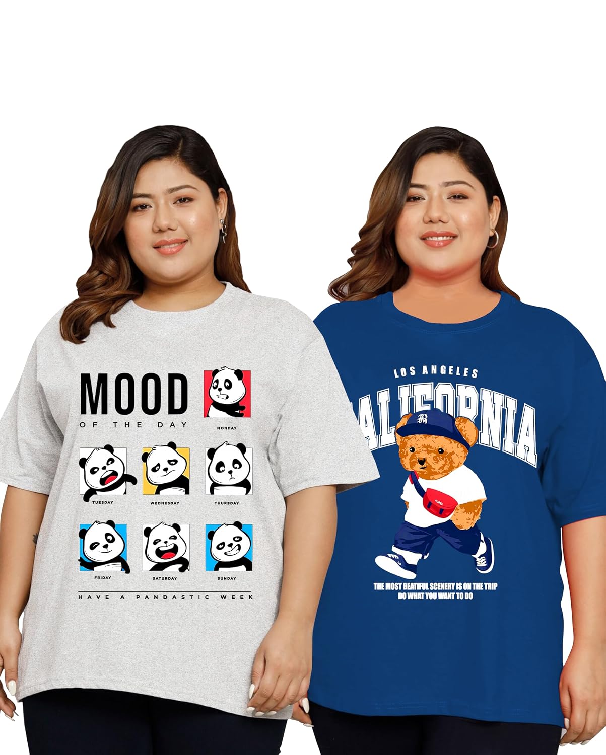 Elite soul Womens Plus Size Oversized Baggy Fit Drop Shoulder Graphic Design T-Shirt | Combo Pack of 2, Half Sleeves, Kore... - Review, Price and Buying Guide