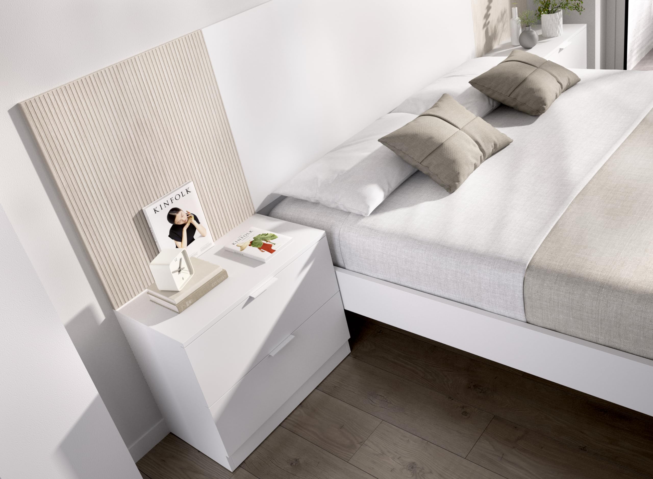 Cabecero Con Estantes Para Cama De 90 | DEKIT RIMOBEL TEN | Roble Natural/Blanco | 96x23,4x99 Cm