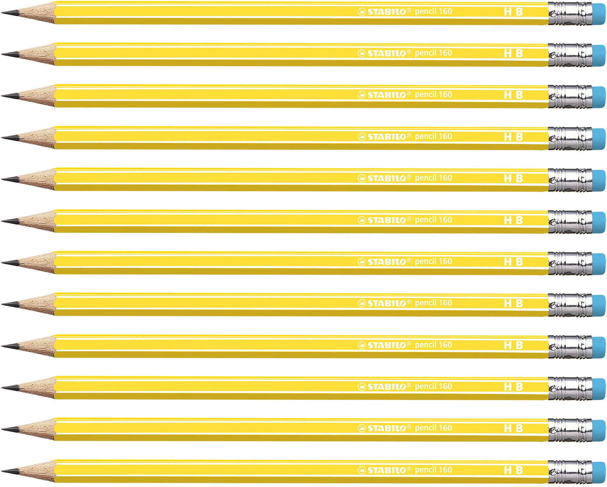 Graphite Pencil with Eraser - STABILO pencil 160 - HB - Pack of 12 - yellow