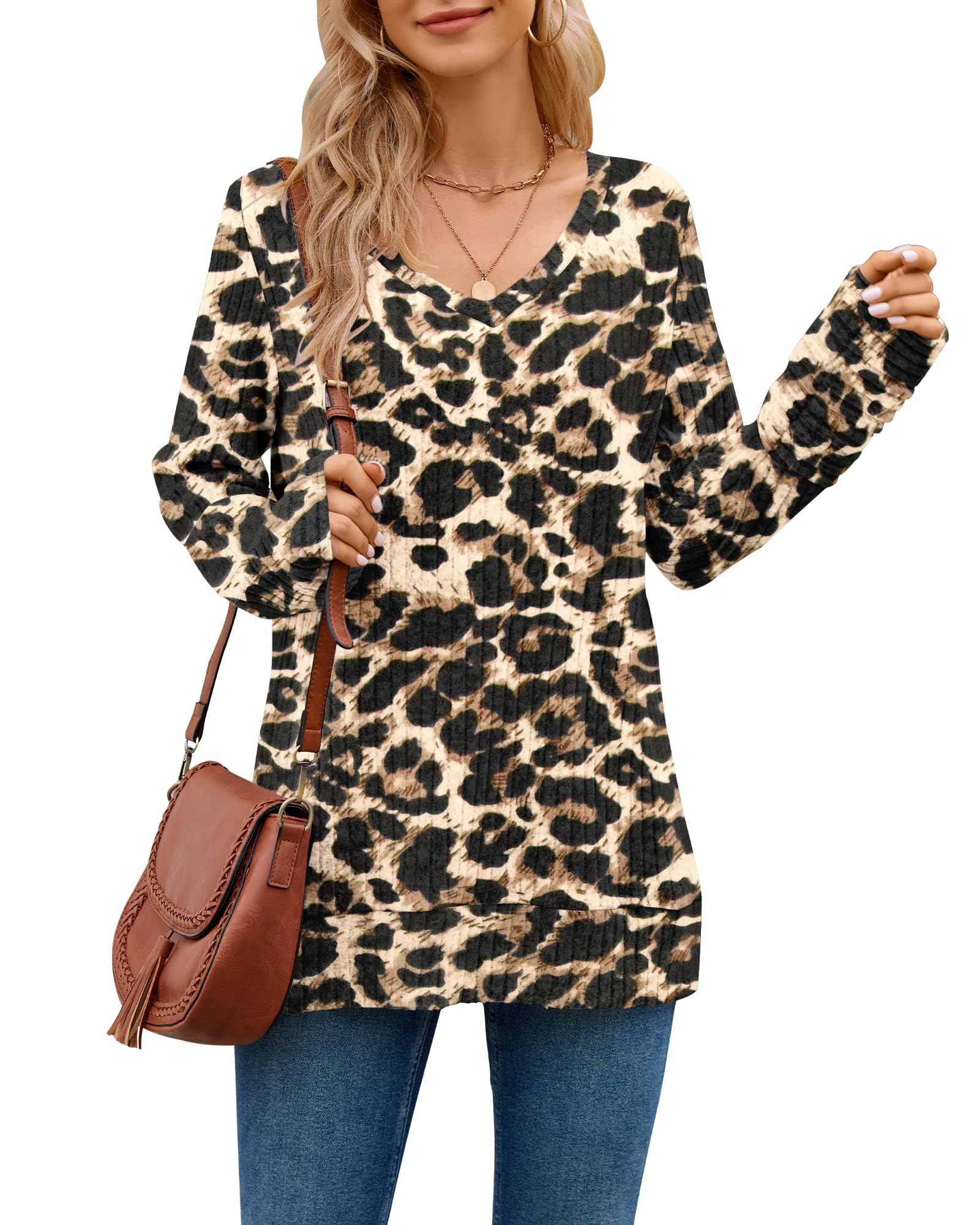 PLOKNRD Sweatshirt Femme Col en V Pulls à Manches Longues Décontractés Top Léger et Lâche Classique