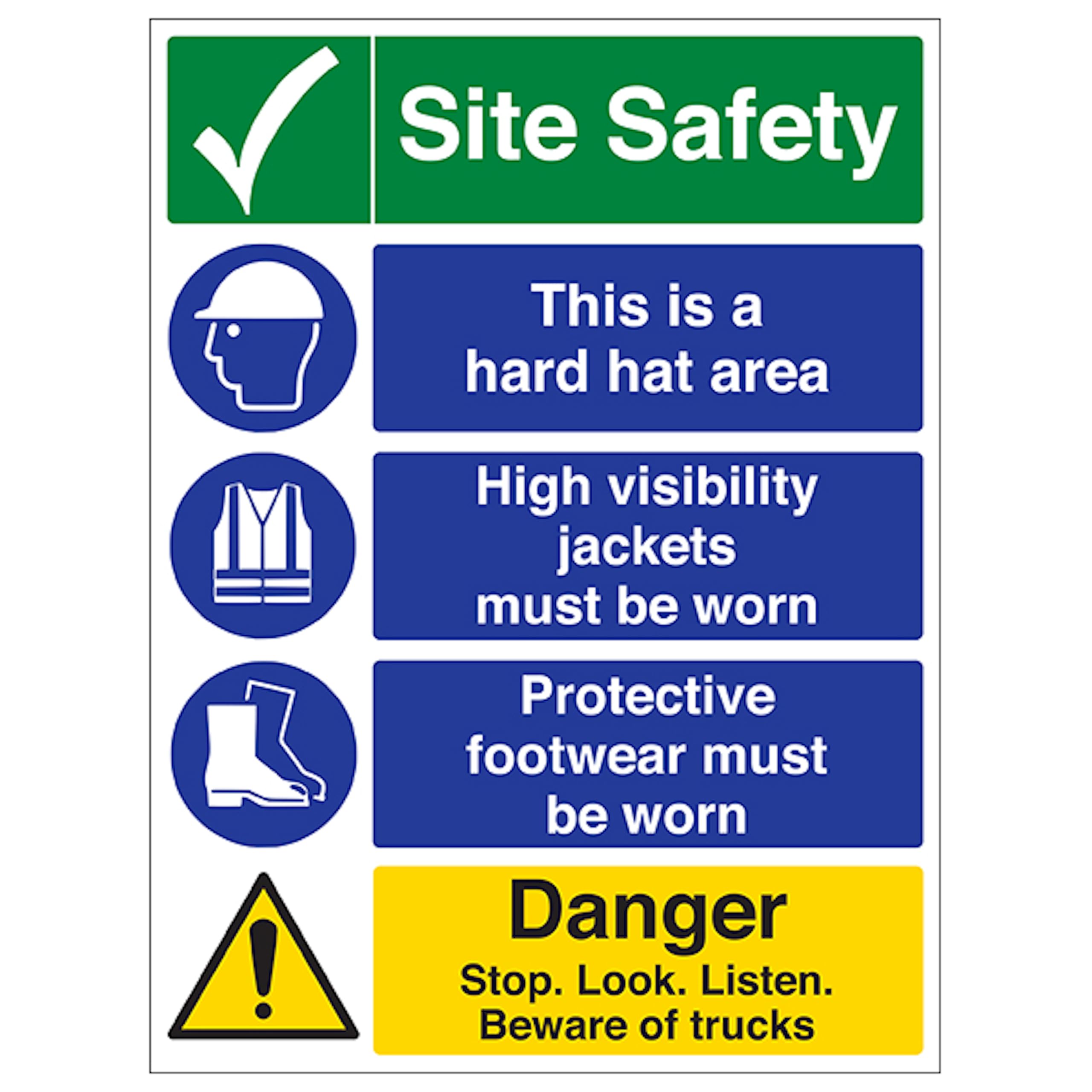 V Safety Site Safety Danger 300 x 400 mm - Glow In The Dark 1mm Rigid Plastic Safety Sign