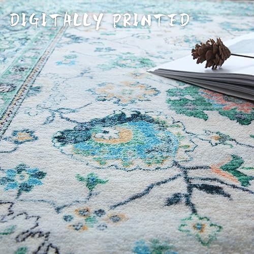 Miniatura 4 de Rugcomf Alfombra de pasillo de 2 pies 6 x 8 pies, lavable, bohemia, suave, antideslizante, no desprende pelusa, lana sintética, vintage para cocina,
