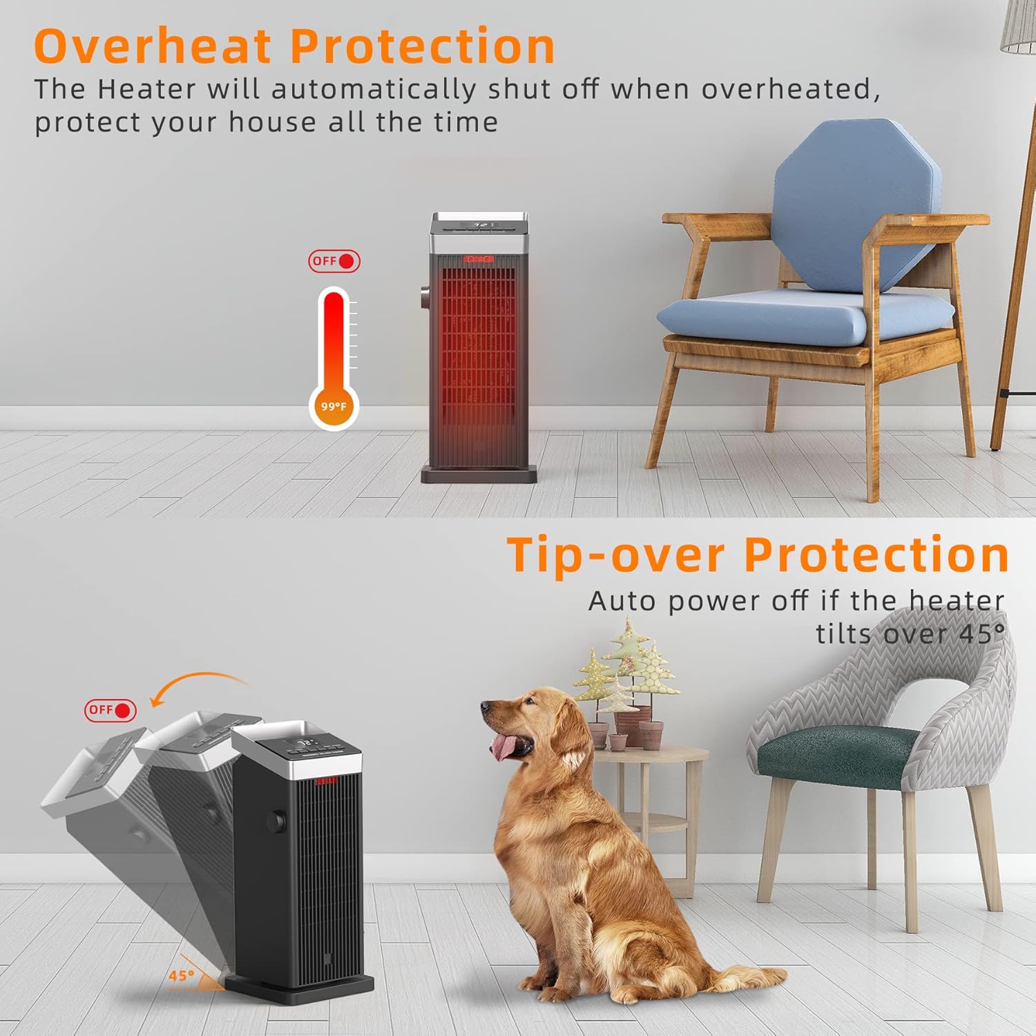 review Space Heater, Space Heaters for Indoor Use with Thermostat, 4 Modes Space Heater with Remote, Overheat & Tip-Over Protection, 1-24H Timer, Oscillating Electric Tower Heaters for Home Office Bedroom