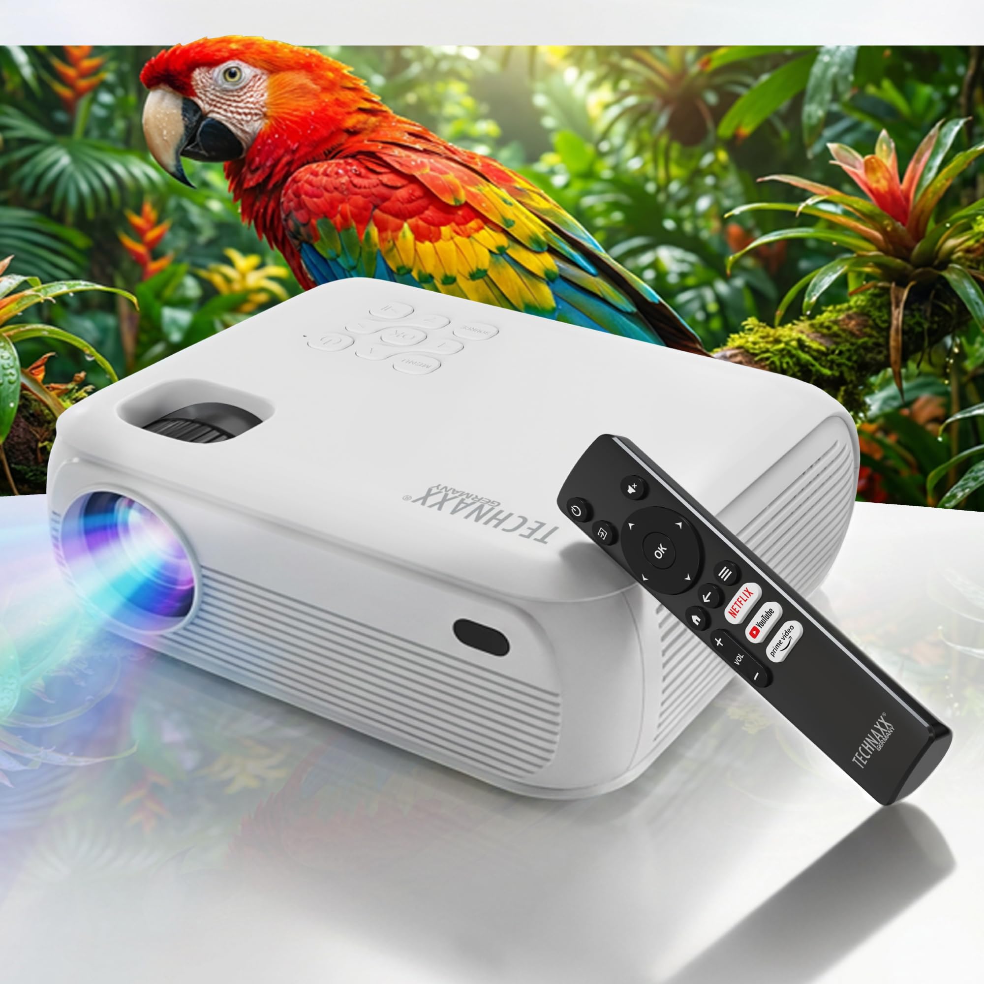 Technaxx Beamer TX-332 – Native 1080P Full HD Projektor mit offizieller Netflix Lizenz – 120" Bild – 200 ANSI Lumen – WLAN & Bluetooth – HDMI USB – Lautsprecher – LED 30.000h – Mini Smart-Projektor