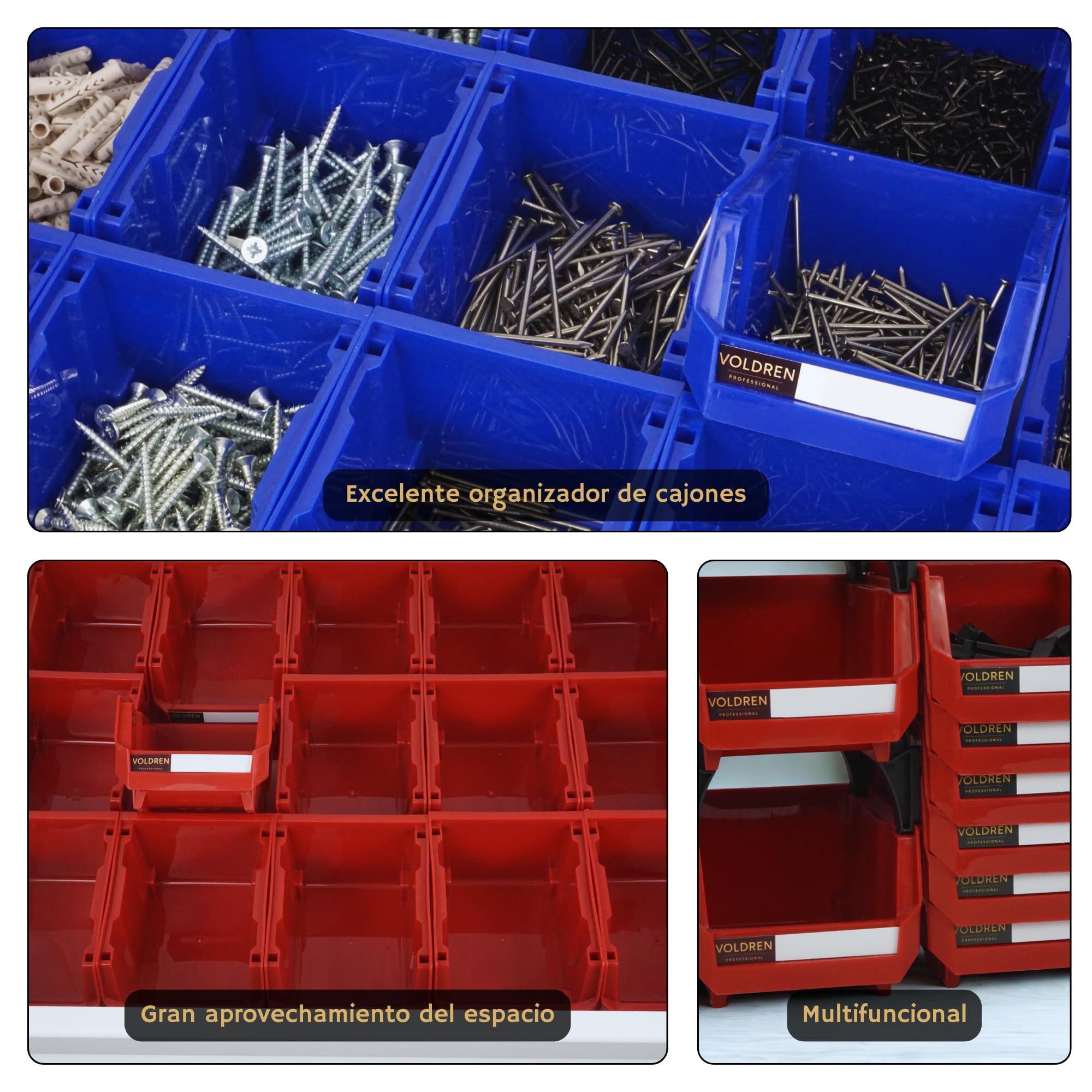 Gavetas organizadoras apilables - Organizador tornillos - Cubetas plastico almacenaje - Organizador cajones - Clasificador apilable taller - Estanteria gaveta herramienta (Azul, 12)