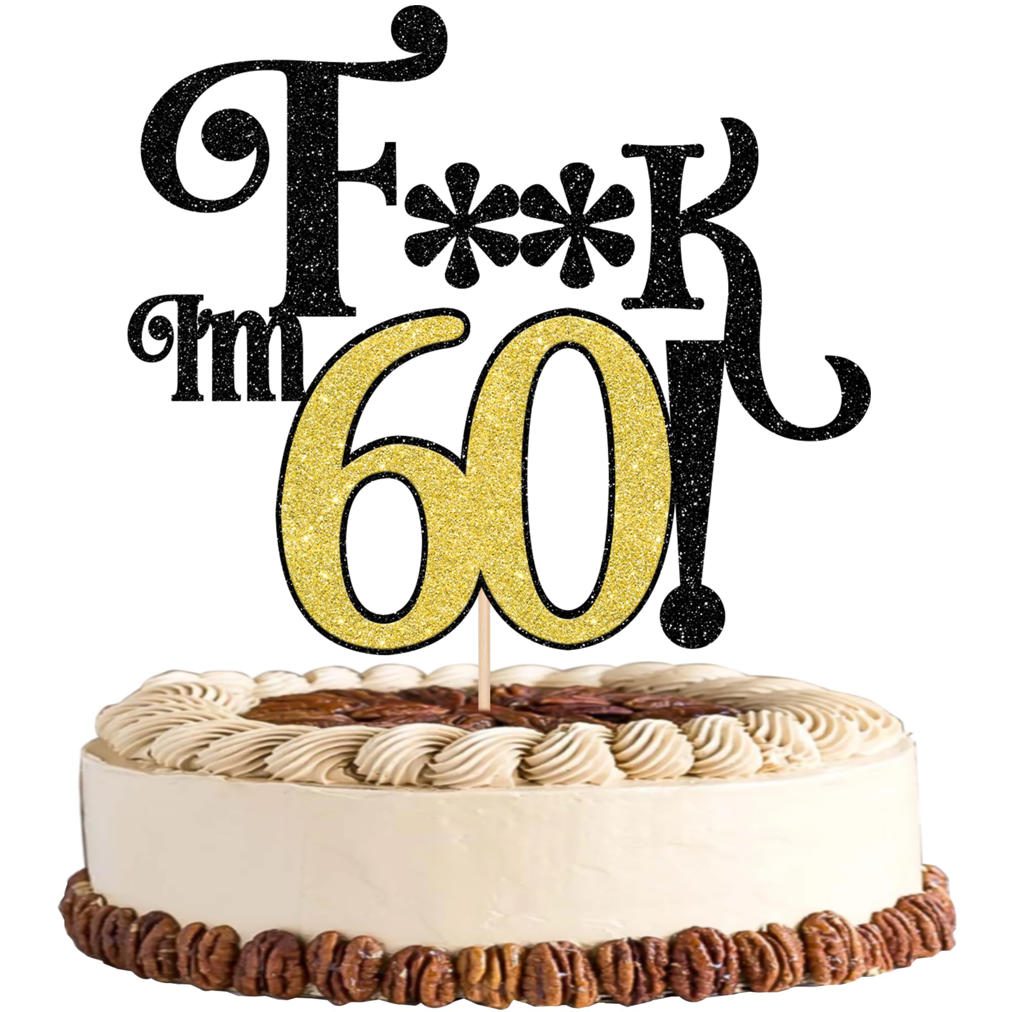 1 Stück 60th Geburtstag Tortendeko Glitzer Prost auf 60 Jahre Kuchen Deko Happy Sweet 60 Cake Topper für 60th Geburtstag Party Kuchen Dekoration Schwarz Gold