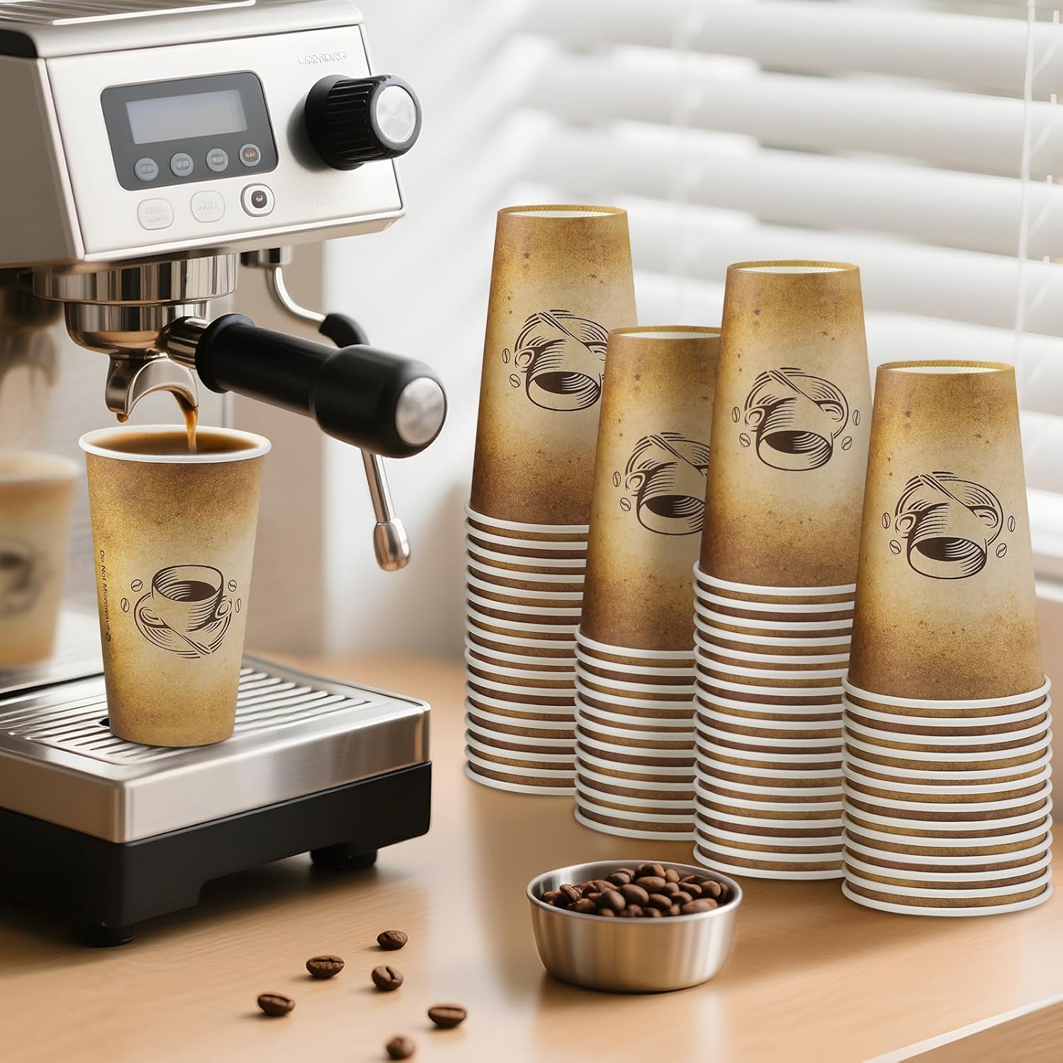 Clawsoff 180 Pack 16 oz Disposable Paper Coffee Cups, Hot/Cold Drinking Cups, coffee, Juice, Retro Design, Leak-Proof, Party, Picnic, Events, Travel, Offices, Shops