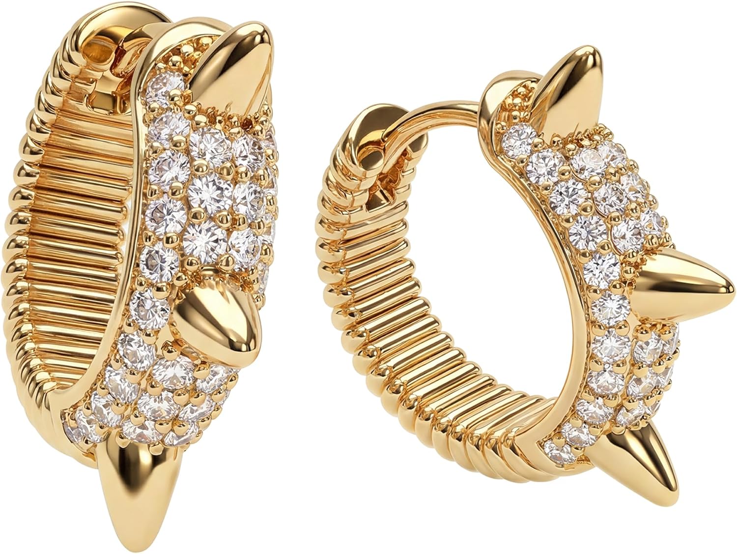 MEVECCO Gold Spike Hoop Earrings for Women 18K Gold Plated Hoop Earrings Handmade Tiny Minimalism Cubic Zircon Hoop Hypoallergenic Earrings for Everyday Jewelry - Image 6