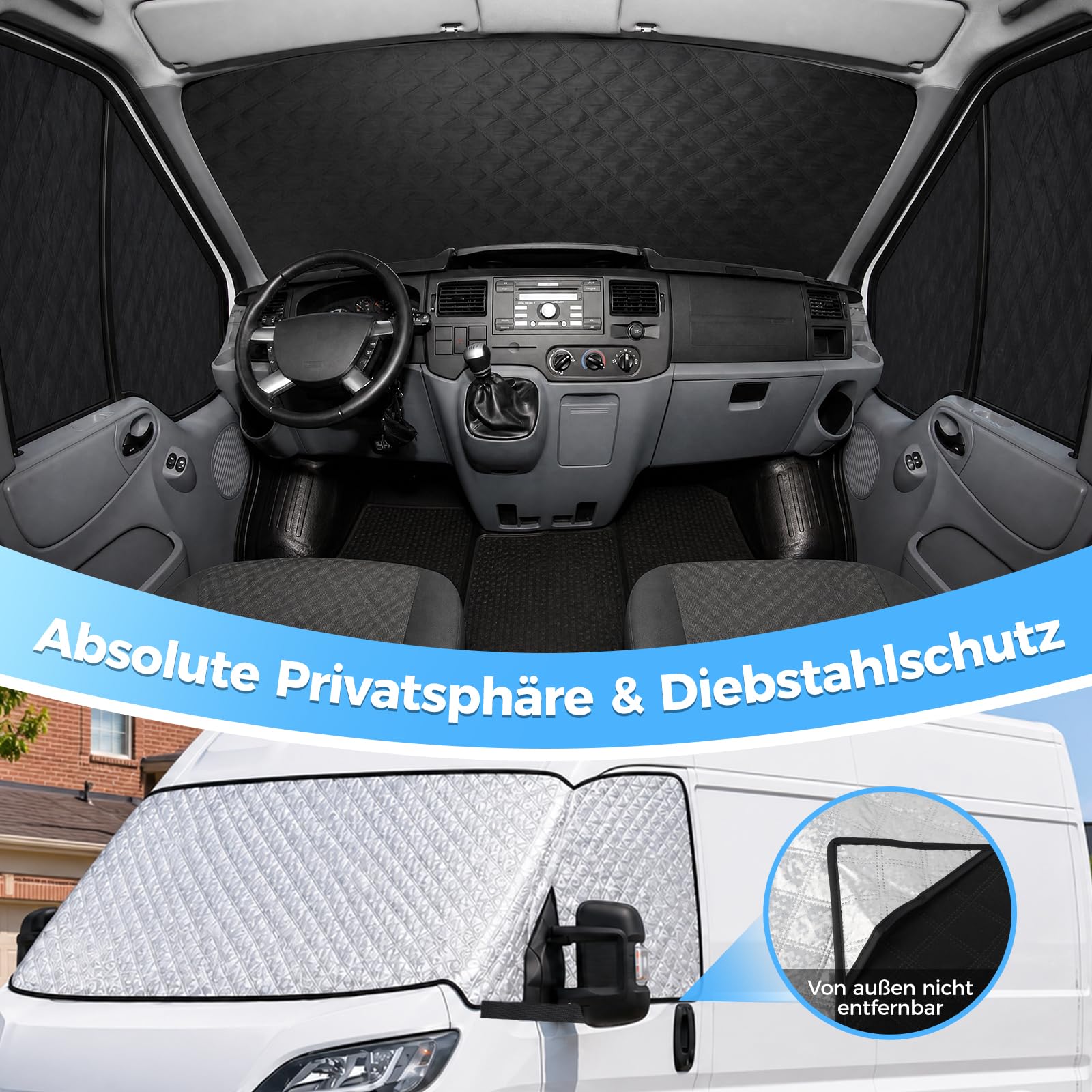 Thermische Fenstermatte Silber Thermische Abdeckung für FIAT Ducato, Citroen Jumper X250/290 von 2006-2025, Wohnmobil Sonnenschutz Frontscheibenabdeckung, Ganzjahresschutz gegen UV, Hitze, Frost