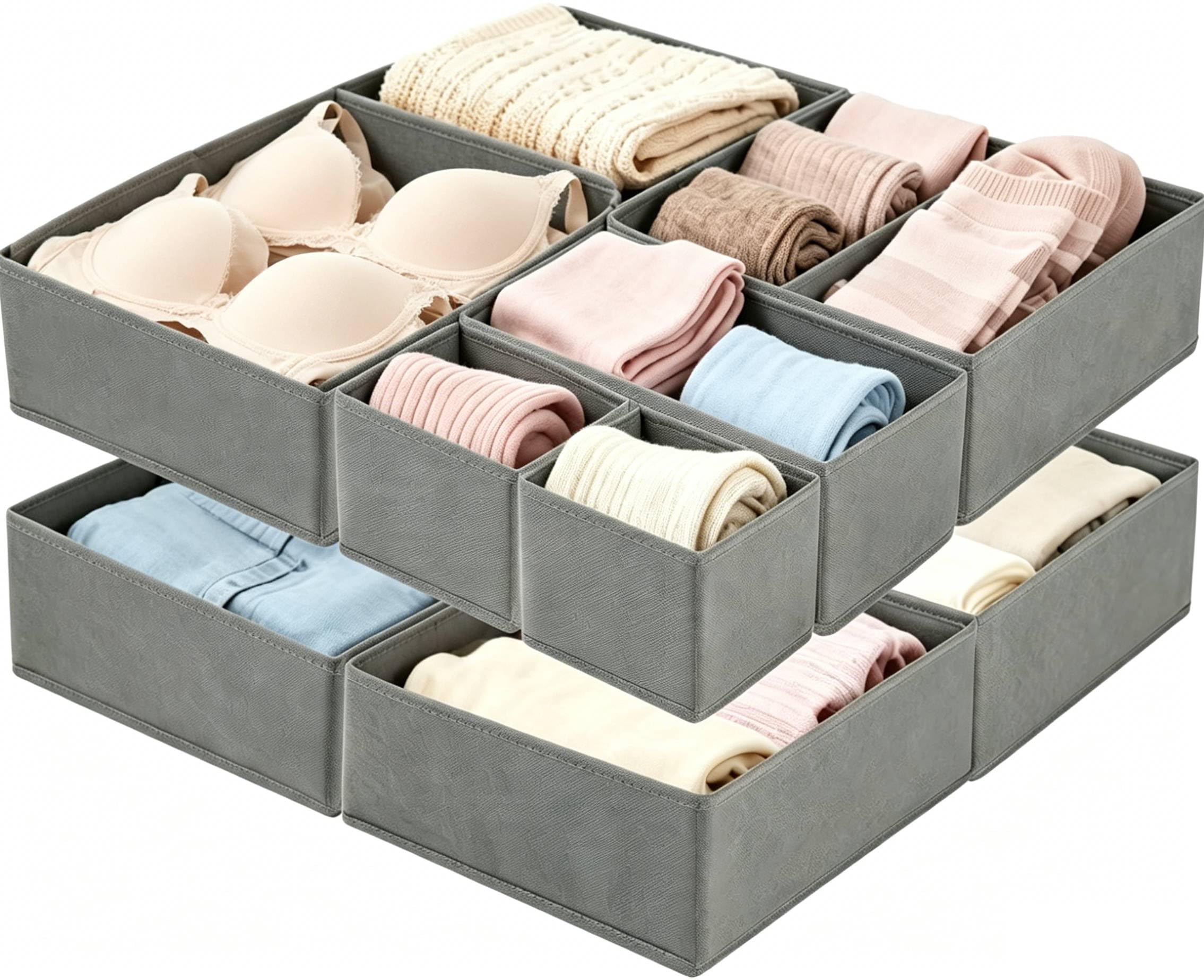 Gfueigj Grey Fabric Drawer Dividers 10 Pack Foldable Drawer Dividers Draw Organisers Clothes Drawer Organiser Clothes For Bras Undies Socks Ties