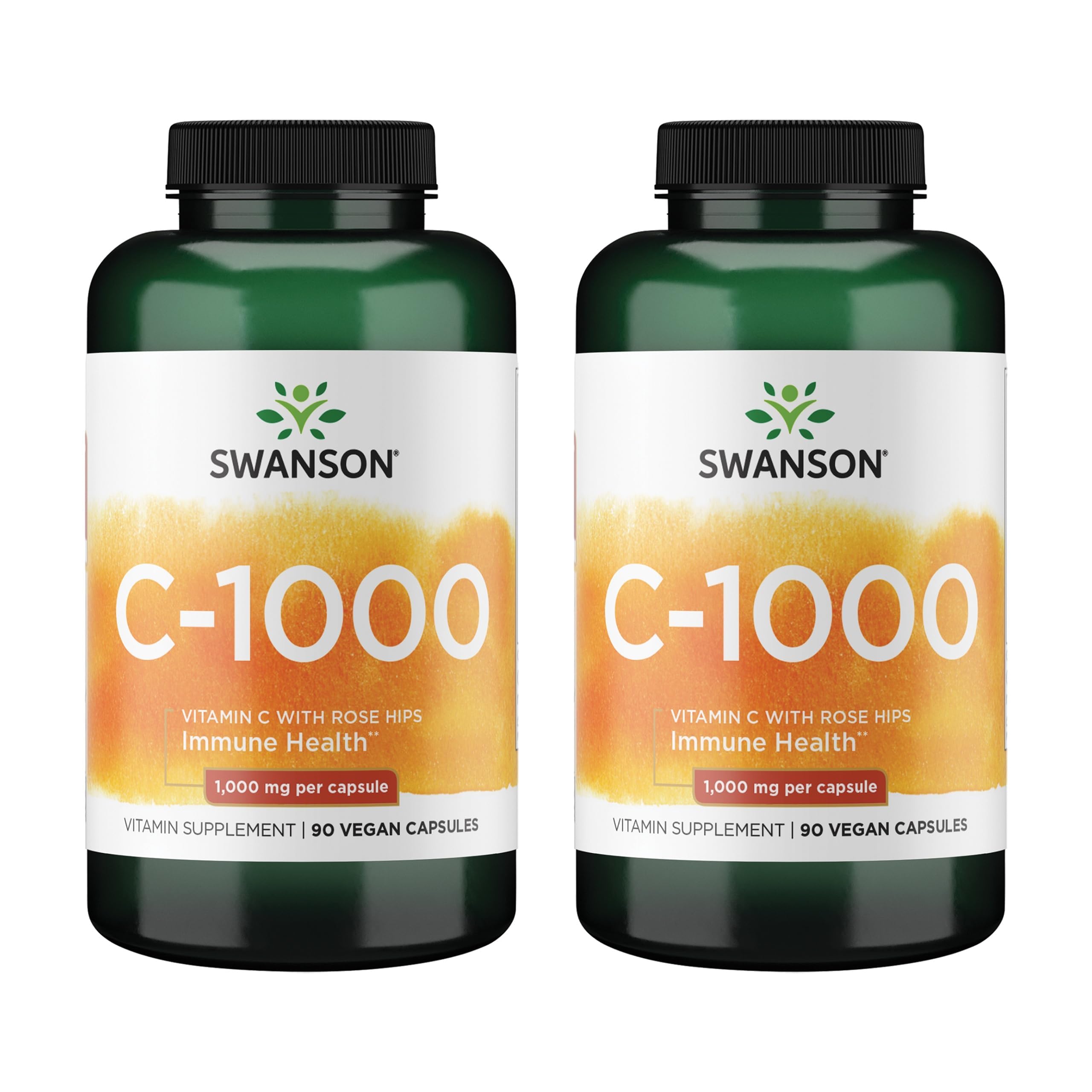 Swanson Vitamin C with Rose Hips, 1000 mg, 90 Capsules, 2 Pack 90 Count (Pack of 2)