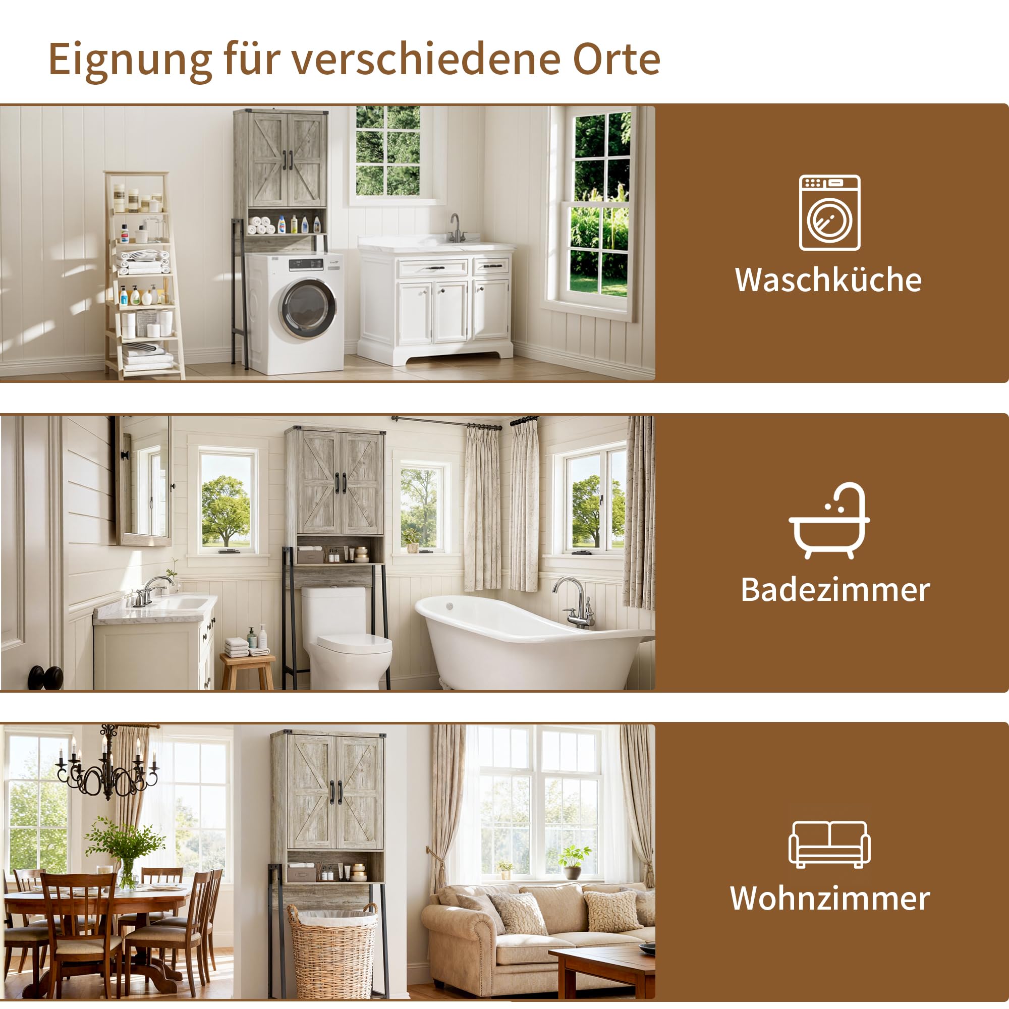 BonVache Toilettenregal mit 2 Türen, Badezimmerregal mit Schrank und Offene Fächer, Regalen für kleine Waschmaschinen, Toilettenschrank für Badezimmer, 171x59.6x25.3cm, Grau