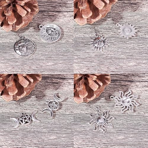 Miniatura 4 de SUNNYCLUE 64 dijes de sol estilo tarot, luna y estrella, aleación a granel, estilo tibetano, media luna, triple luna, diosa para hacer joyas,