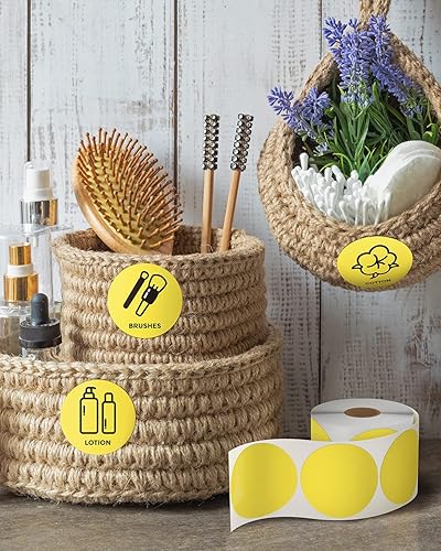 Miniatura 4 de MUNBYN Etiquetas adhesivas térmicas amarillas circulares de 2 pulgadas, etiquetas térmicas directas redondas autoadhesivas, calcomanías térmicas