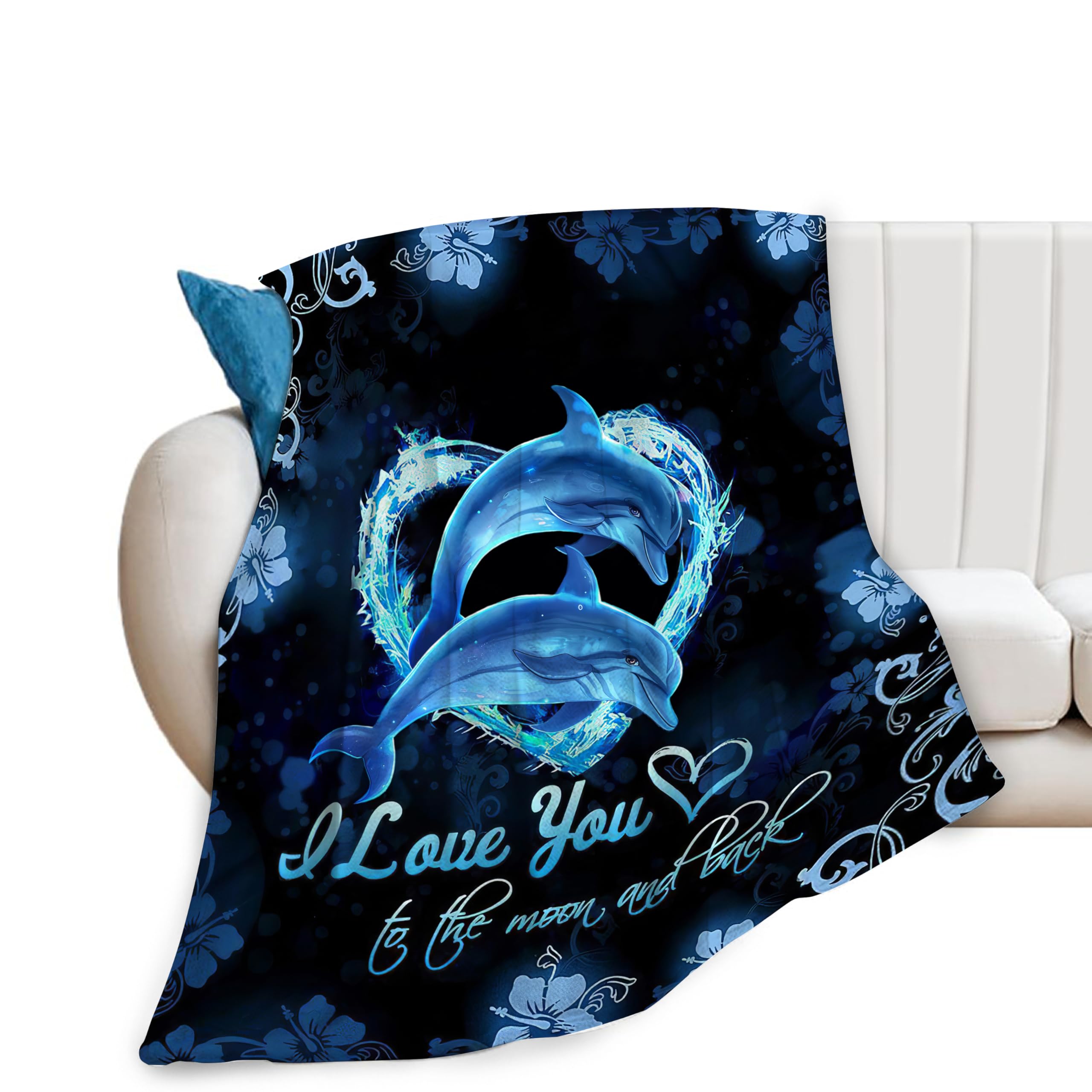 Banonaty Floral Dolphin Dolphin Gifts Blanket 60"X80" Blue Floral Throw Blanket