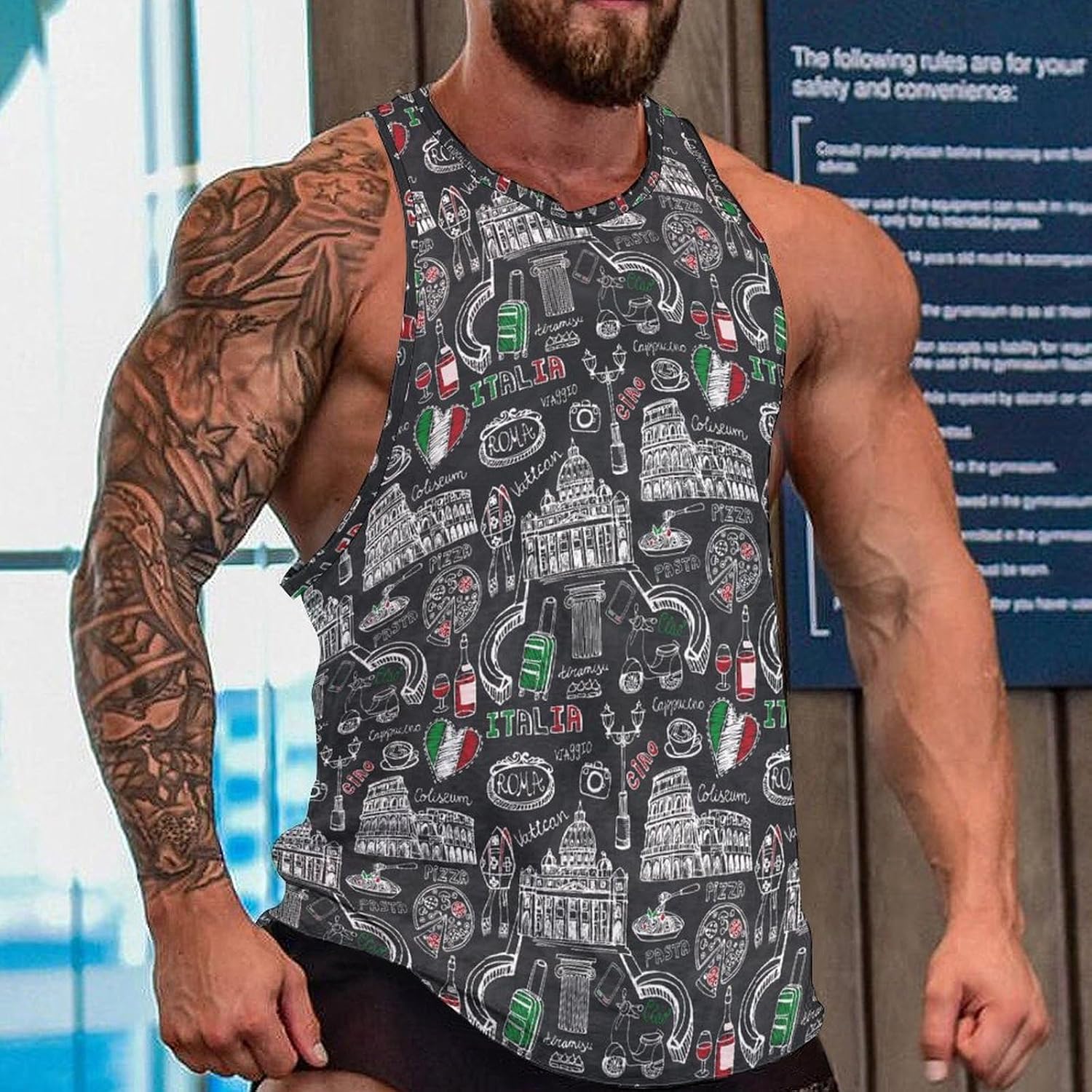 Italy Famous Rome Landmark Men's Tank Tops Sleeveless Muscle Shirts for Men Lightweight Vest Crew Neck T-Shirts
