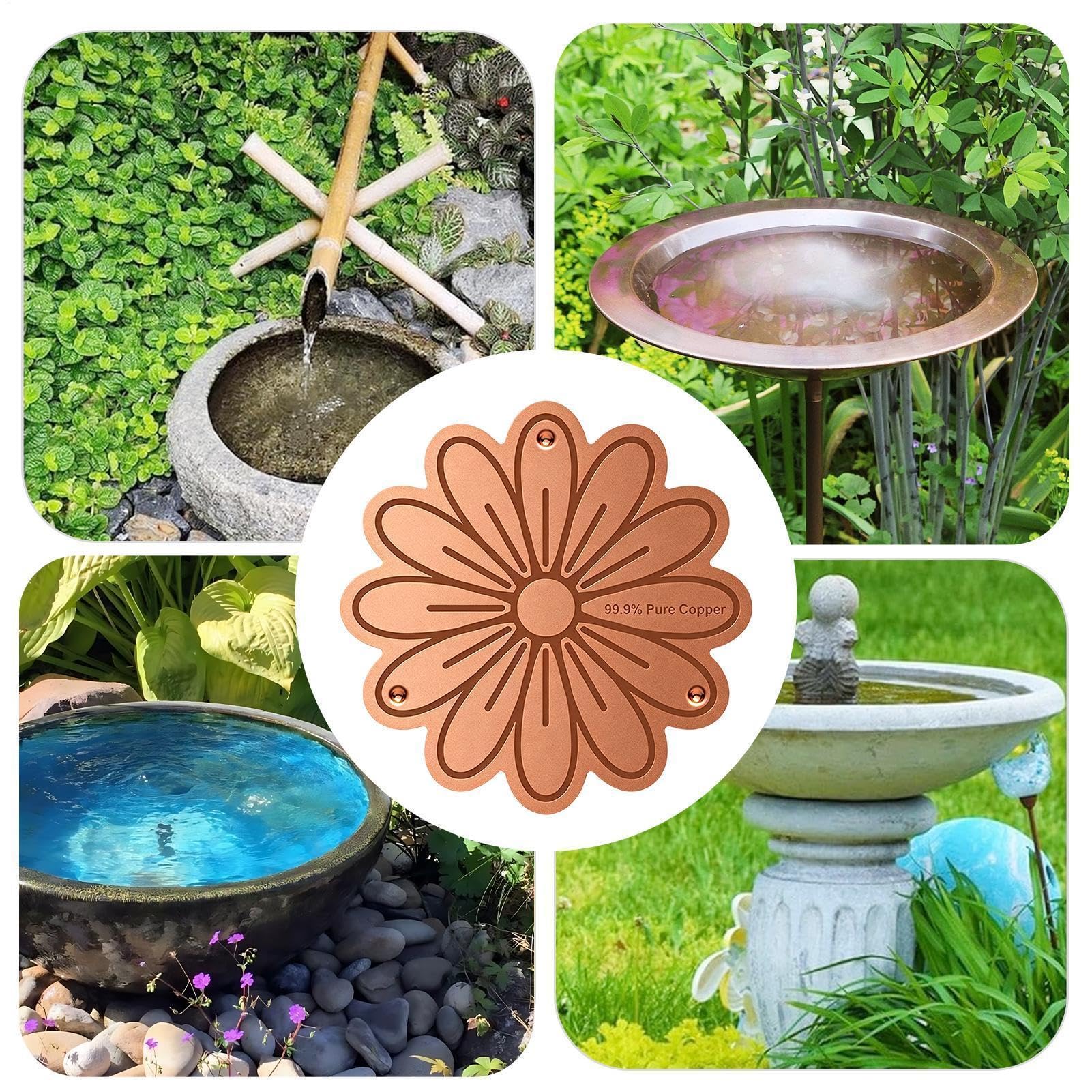 Disco in rame per vaschetta per uccelli, accessorio da giardino a forma di , in rame, per vaschetta per uccelli, per patio, prato, fontana solare, piccola fontana da giardino all'aperto