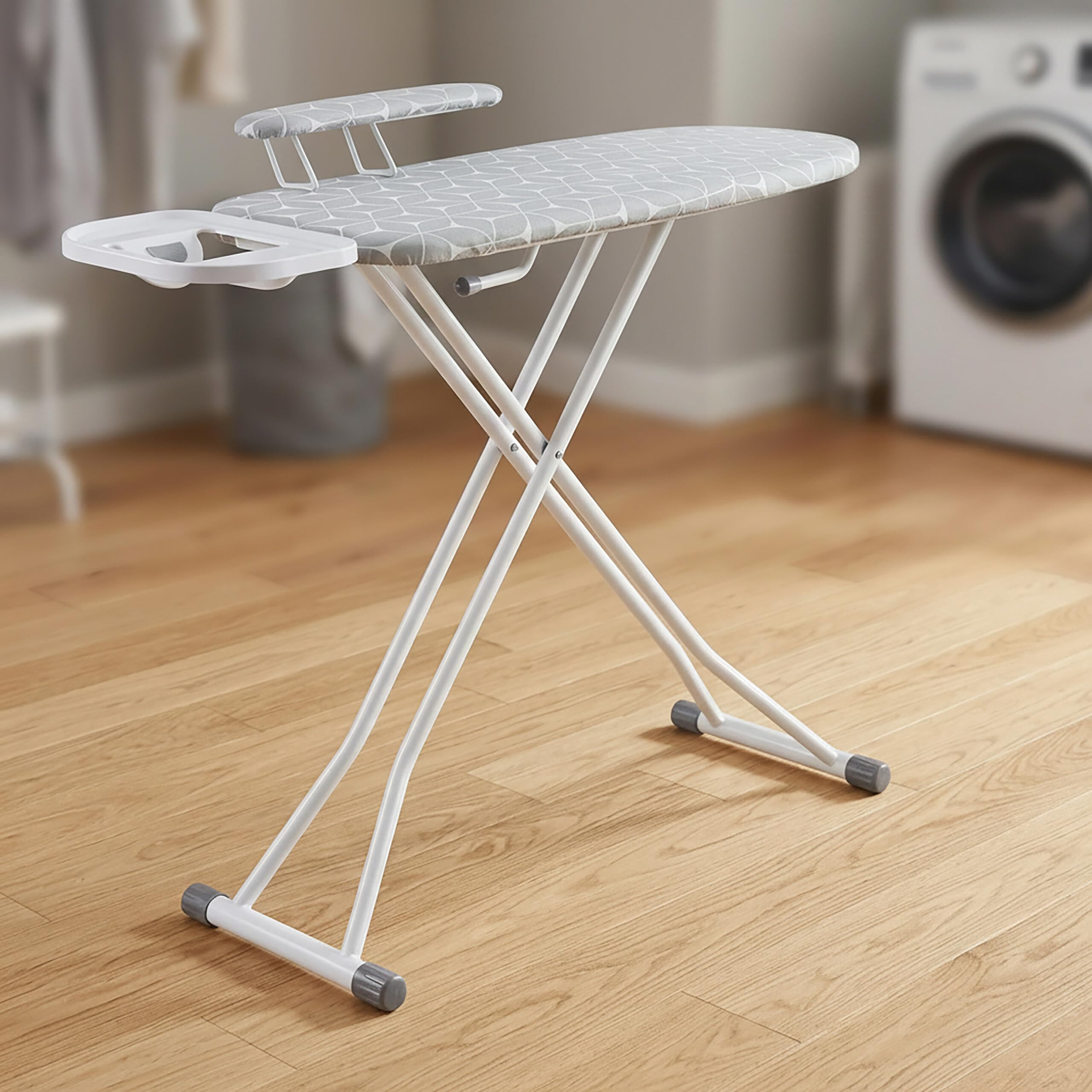 Relaxdays Tabla de Planchar para Plancha a Vapor, 131 x 33 cm, Blanco/Gris | Regulable, plegable, con tabla para mangas