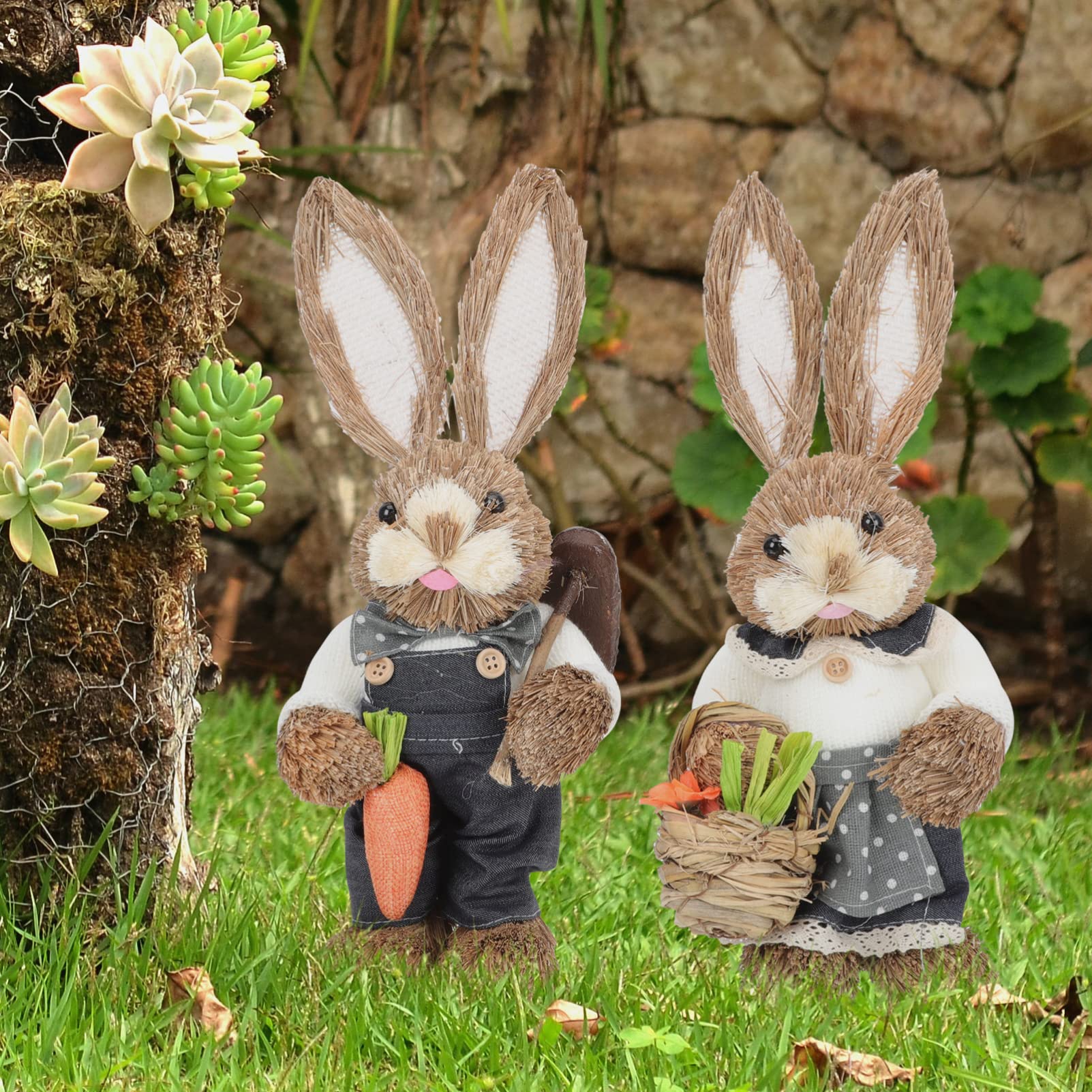 Abaodam 4stücke Woven Bunny Figuren Handgefertigte Deko Hasen Für Ostern Große Rattenstatue Für Wohnzimmer Garten Und Kinderzimmer Leichte Und Niedliche Osterdekoration