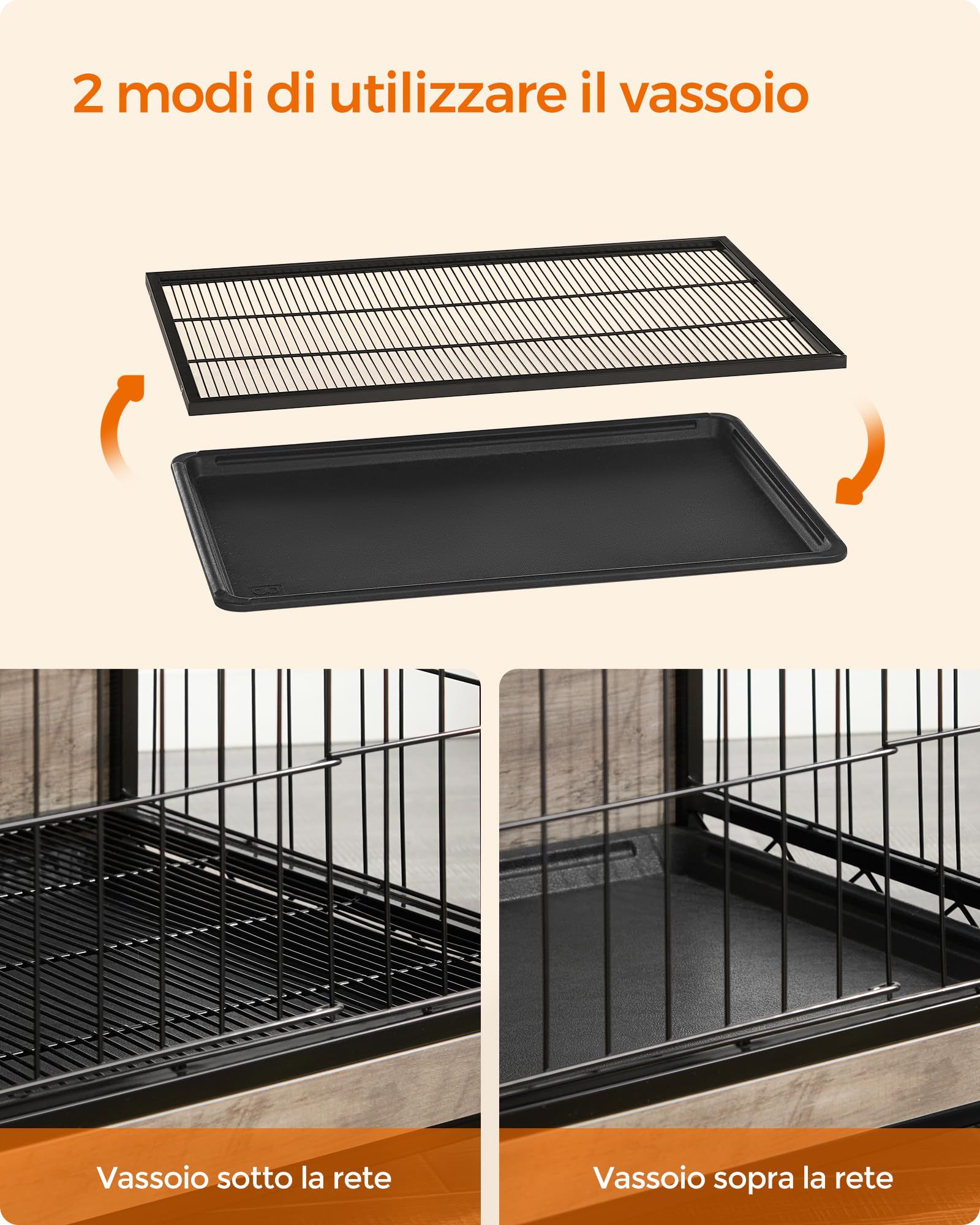 Feandrea Gabbia per Cani, Mobile Tavolino, Cuccia Moderna da Interno per Cani fino a 32 kg, Gabbia per Cuccioli, Vassoio Multiuso Rimovibile, Casetta per Animali, 2 Porte, Greige PFC003G01