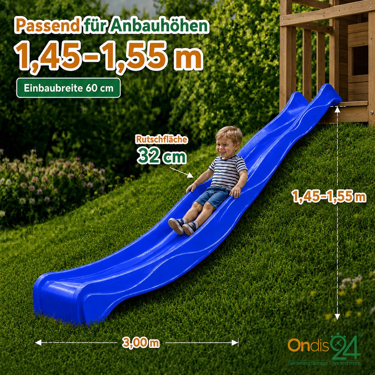 Ondis24 Toboggan ondulé 3m Toboggan pour enfants Toboggan d'extension Toboggan aquatique pour tour de jeu ou pente à partir de 3 ans (bleu océan)