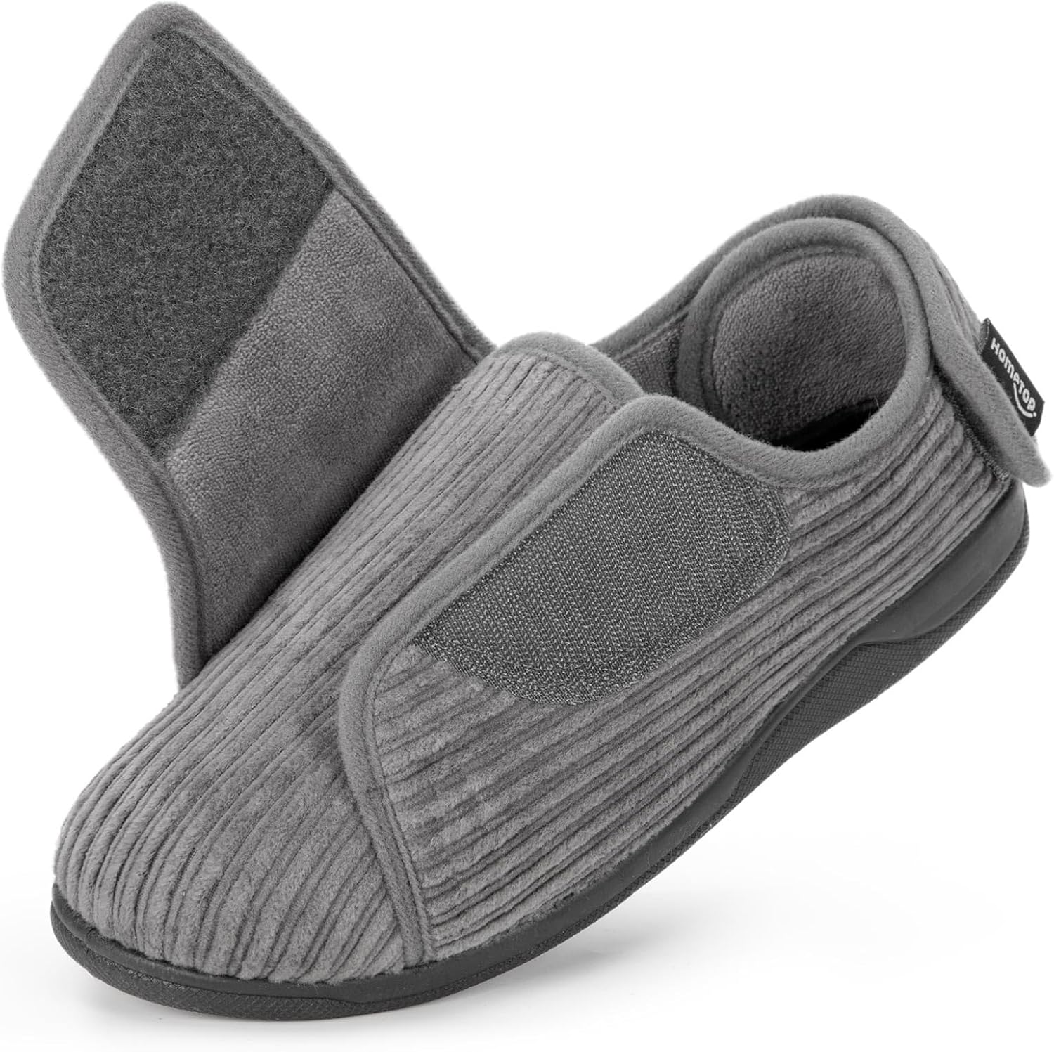 HomeTop Women's Corduroy Slippers Comfy Adjustable Hook and Loop Memory Foam Indoor Closed-back House Shoes for Diabetic Swollen Feet