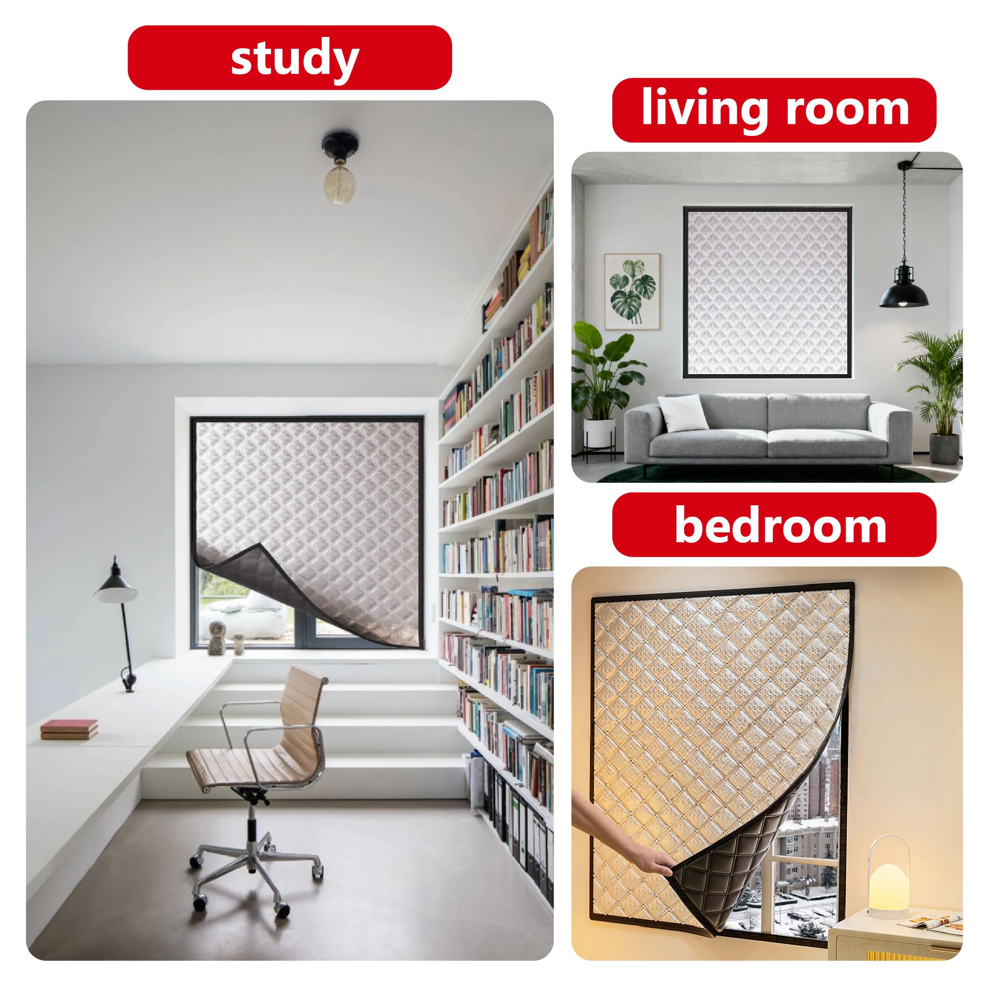 Fensterisolierungsset 148 x 120 cm Hitzeschutz Kältedämmung Wärmeschutzvorhang Fenster für Winter Einfache Montage Ohne Bohren für Winter Drinnen Und Draußen, Silber
