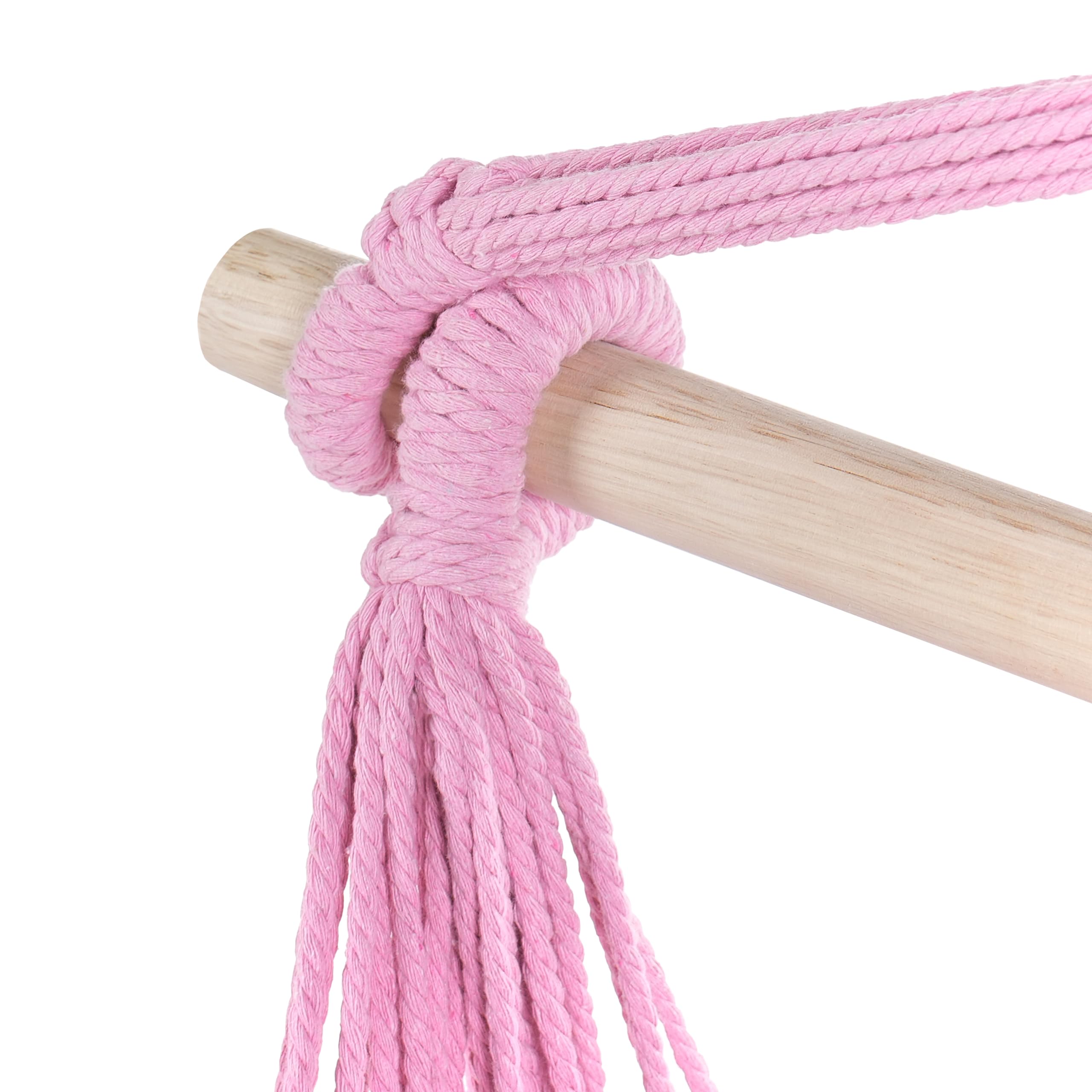 Brasilianischer Hängesessel Baumwolle/Buchenholz rosa mit Fransen Boho Bonea