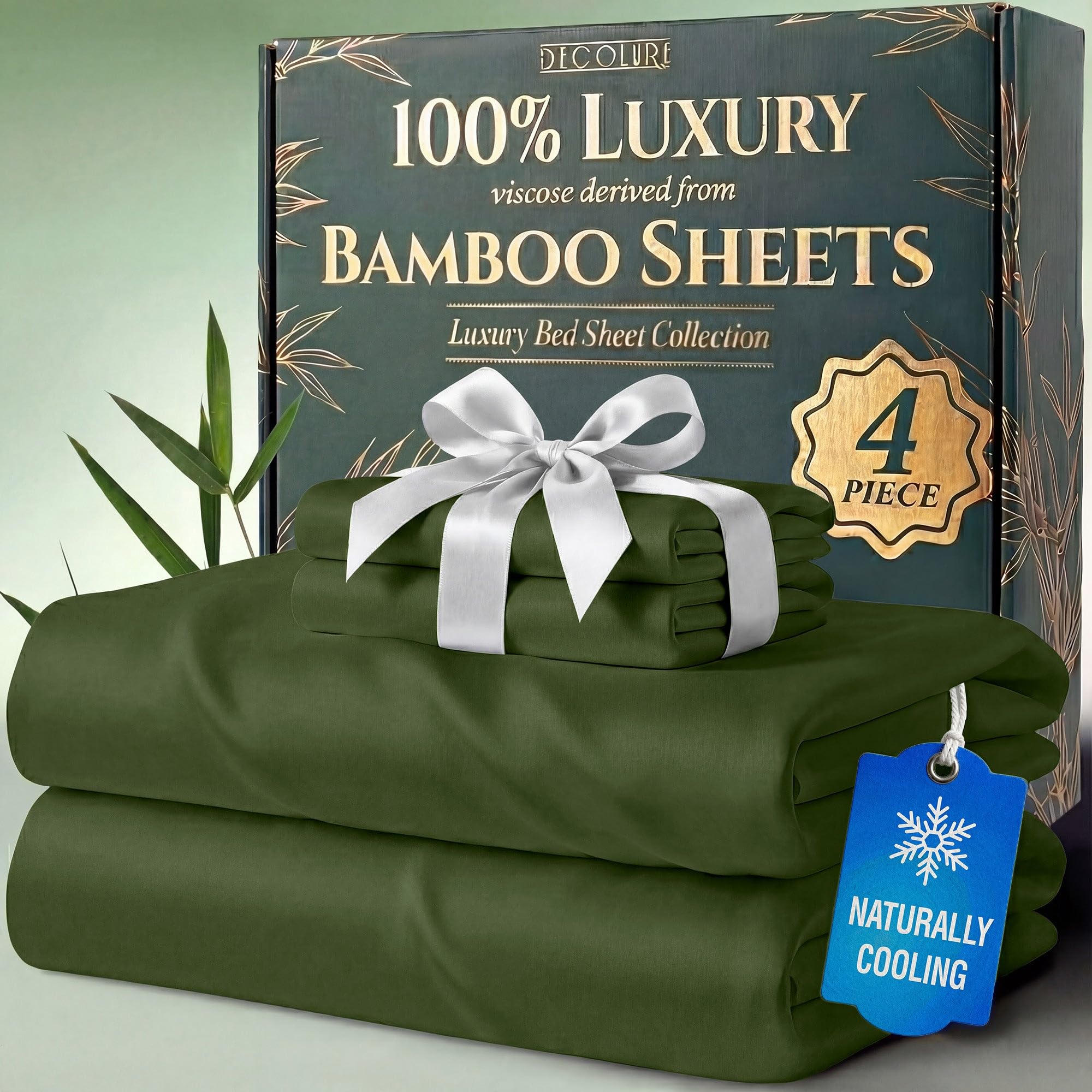 DECOLURE 100% Organic Viscose Derived from Bamboo Sheets Queen Size 6pcs - Ultra Soft & Luxuriously Cooling, 17" Deep Pocket, Double Stitching, Perfect for Hot Sleepers - Queen Bed Sheets (White) — view 14