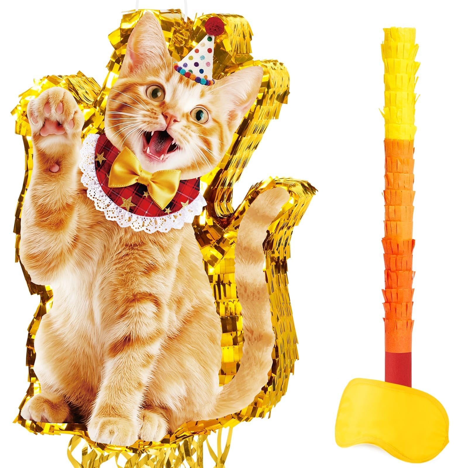 WERNNSAI Orange Cat Pinata - Cute Cat Party Decorations for Pet Birthday Meow Themed Party Supplies Pet Lover Celebration Decor Tabby Kitten Photo Props Baby Shower
