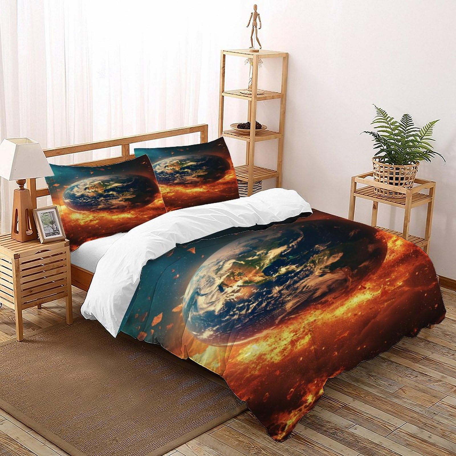 Housse de couette 3D Earth pour lit double, parure de lit microfibre douce thème espace 200x200